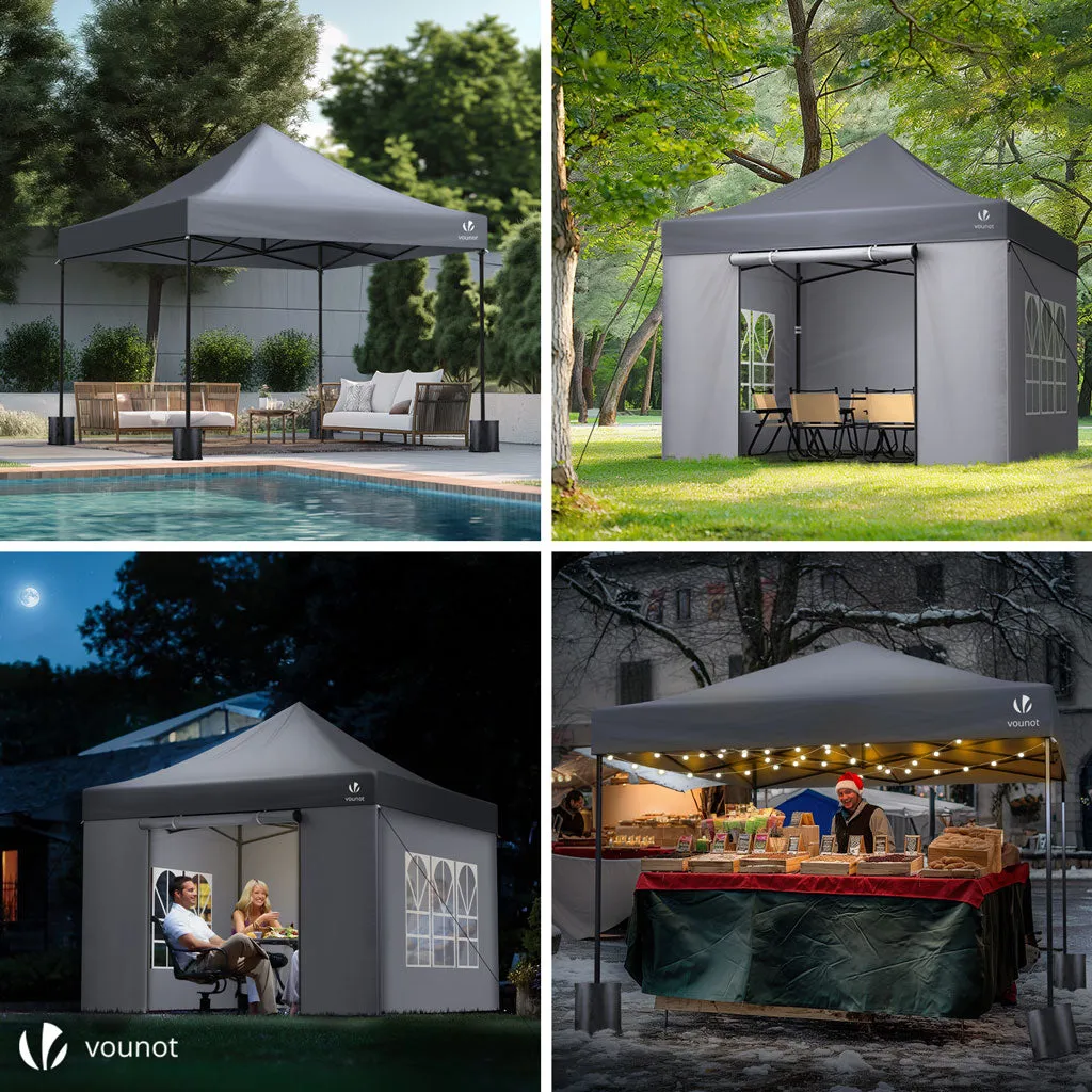 VOUNOT Gazebo pieghevole 3x3 m grigio con pareti impermeabile