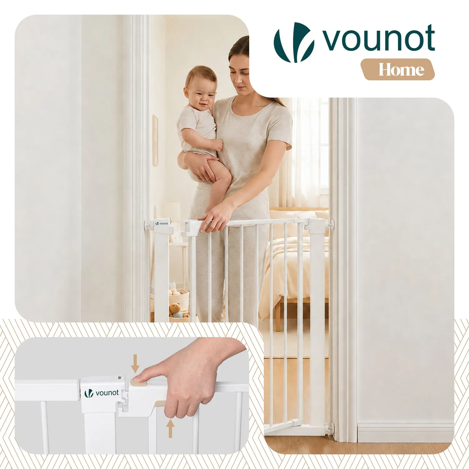 Vounot Cancello Sicurezza Bambini 75-82cm Bianco Metallo
