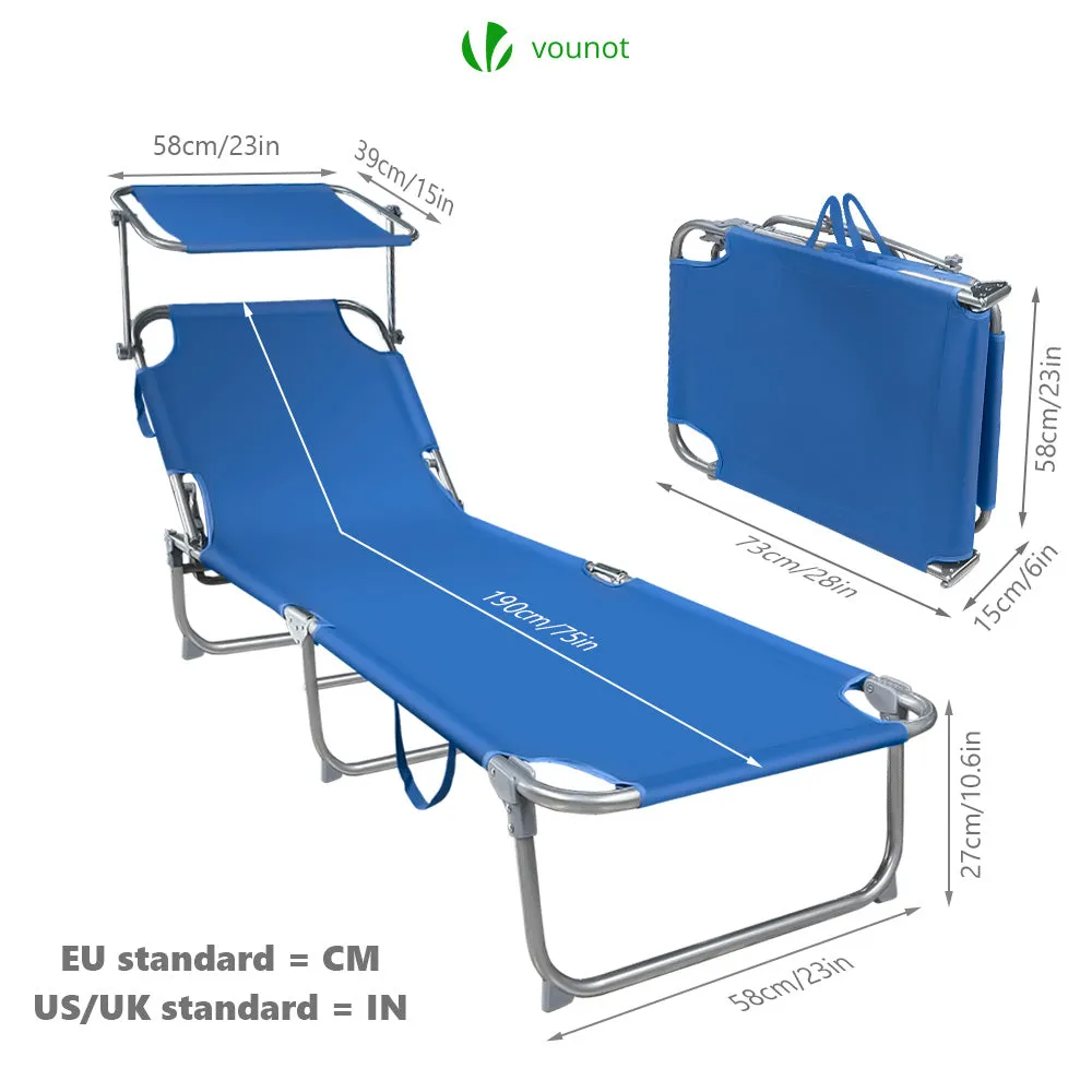 Vounot lettino prendisole pieghevole blu 2 pezzi con parasole