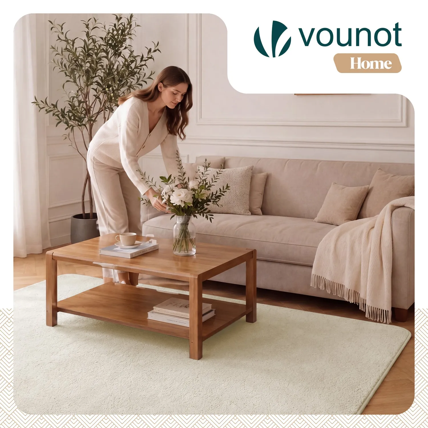 VOUNOT Tappeto Soggiorno 140x200 Beige Pelo Raso