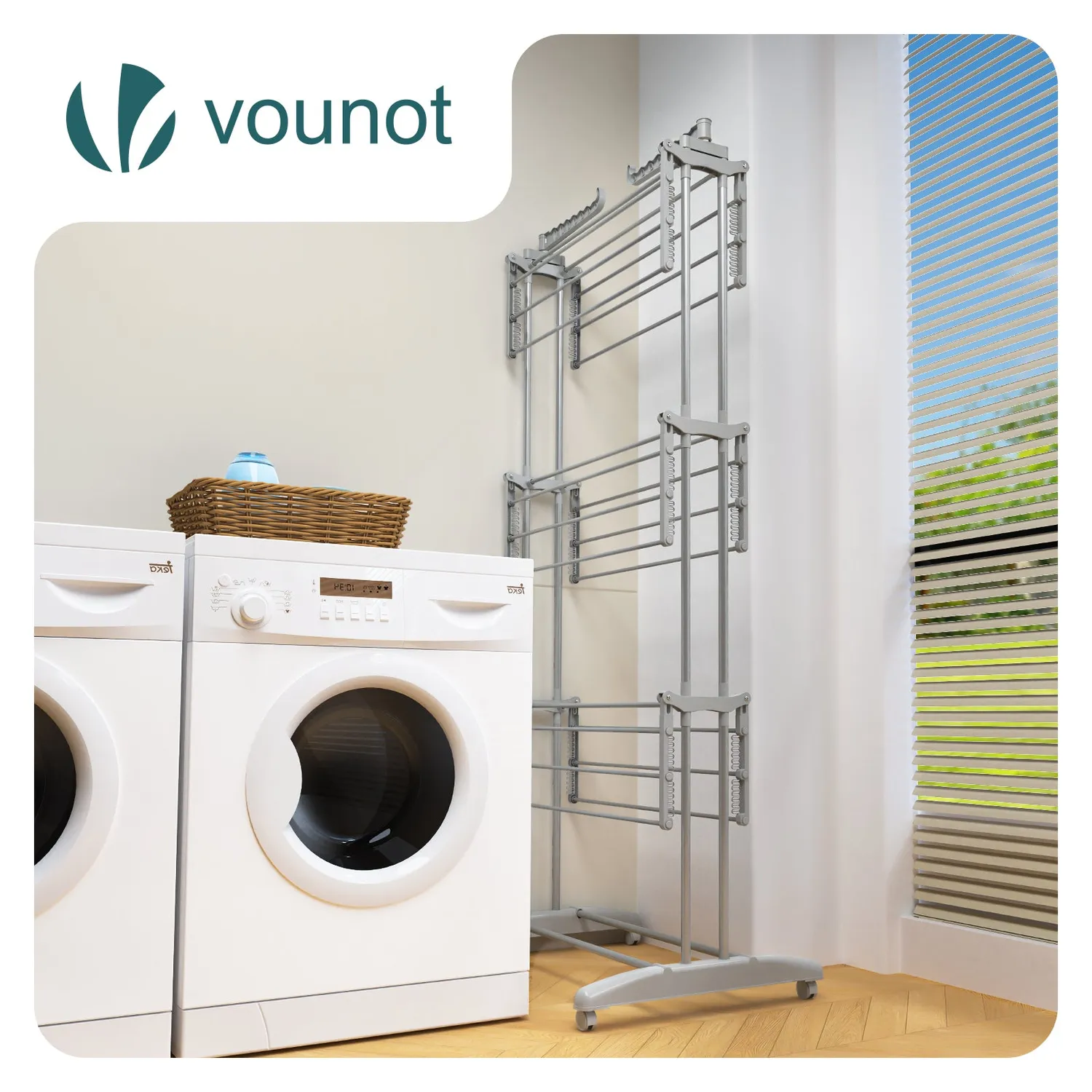 Vounot stendibiancheria verticale 4 ripiani grigio 125x62 cm