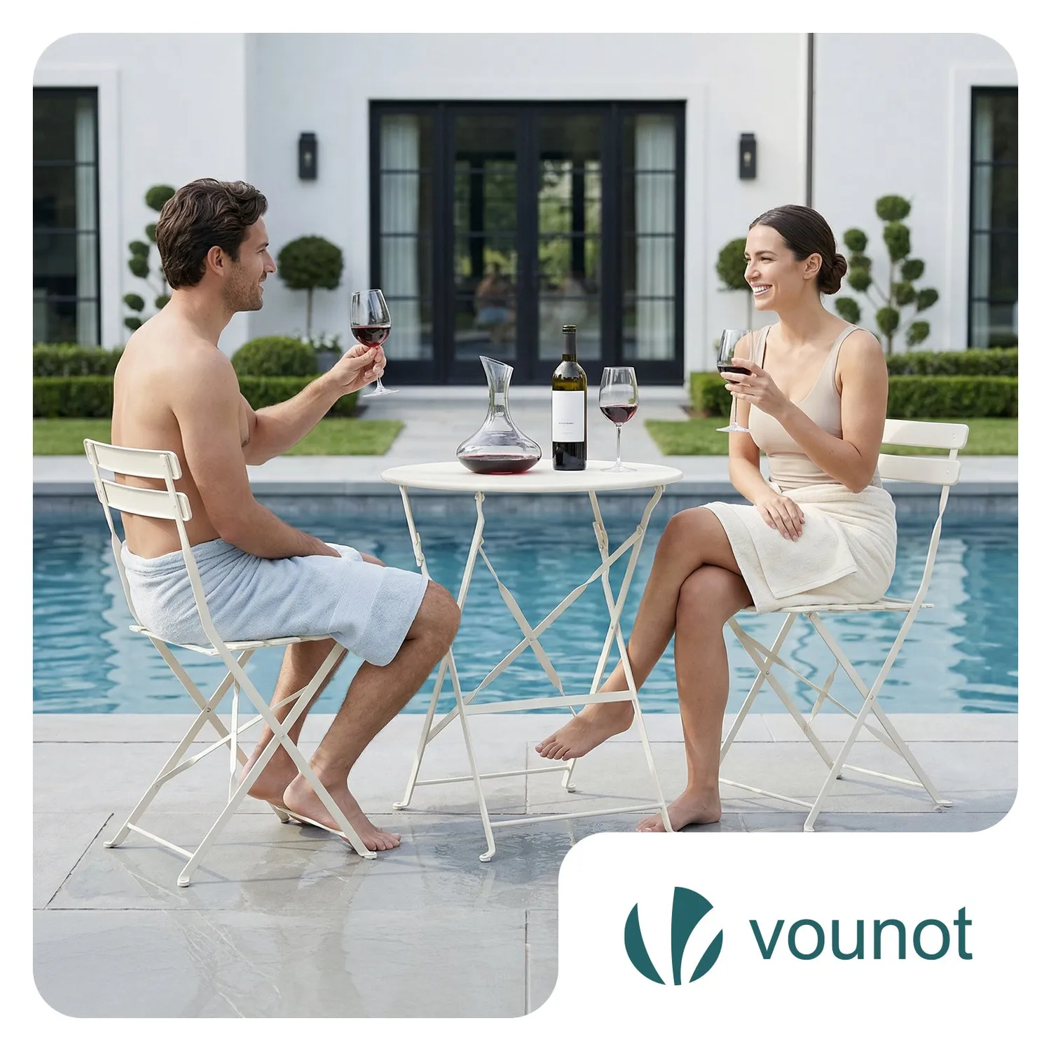 VOUNOT Set Bistrot Metallo Pieghevole Crema 3 Pezzi