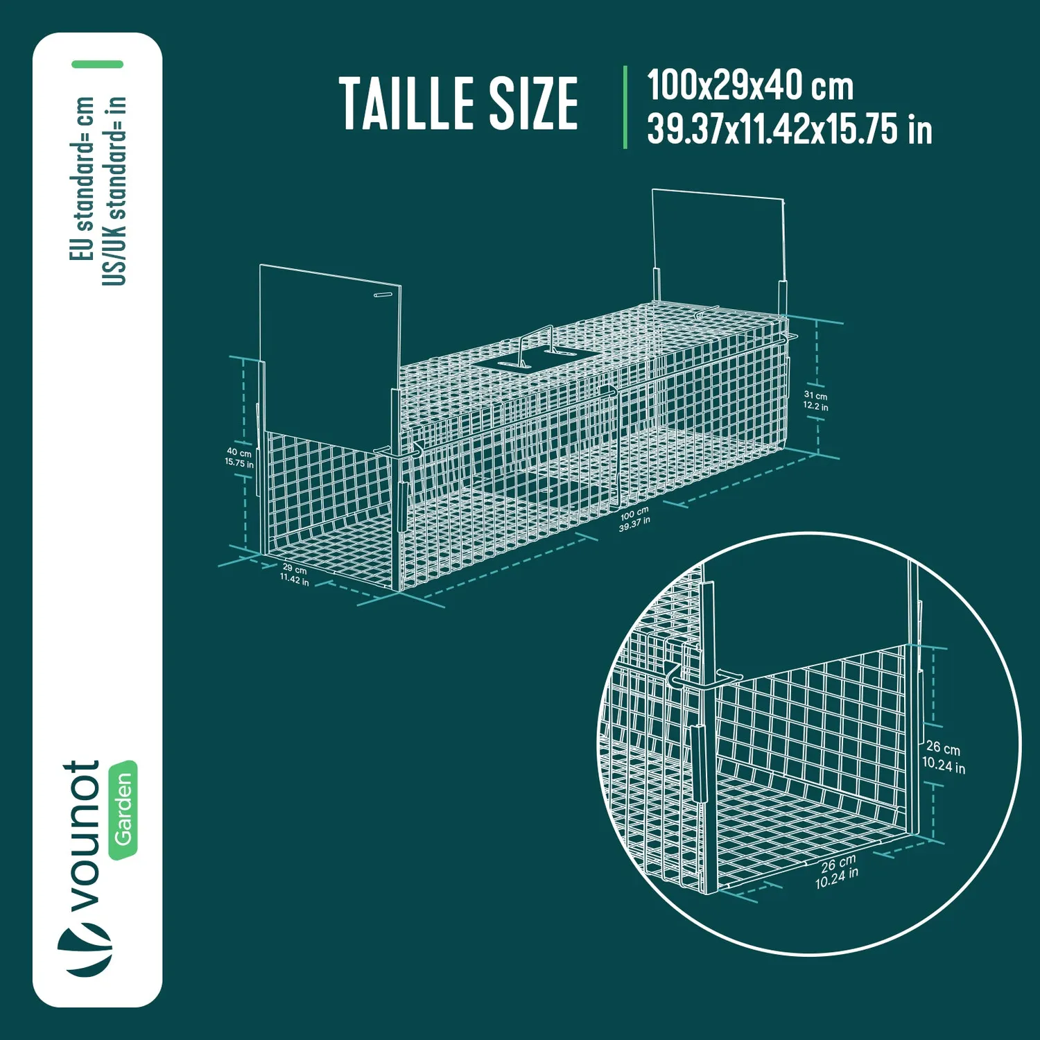 VOUNOT trappola animali vivi 100x29x40 cm verde metallo