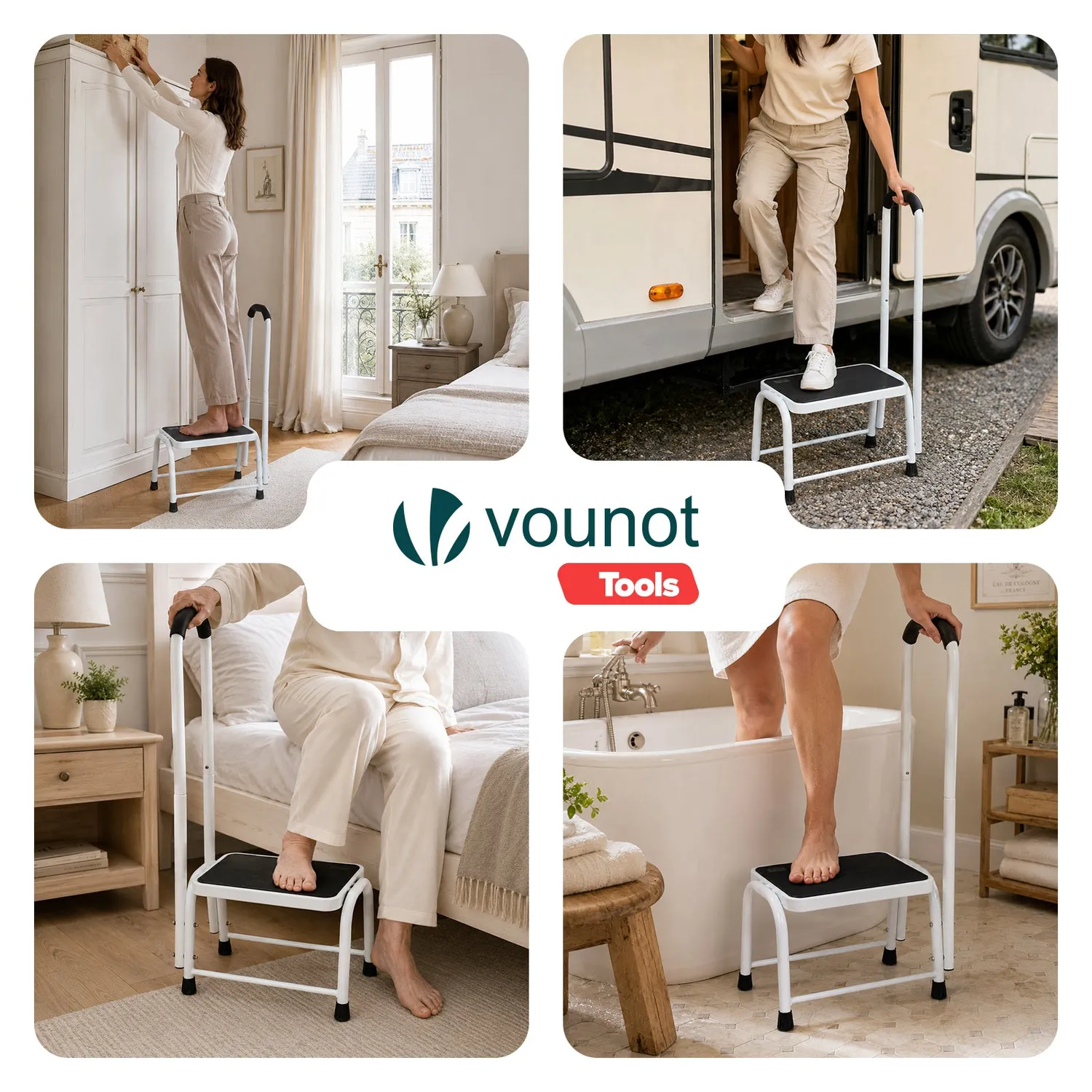 VOUNOT Predellino Acciaio con Maniglia 38x26 Bianco 150kg