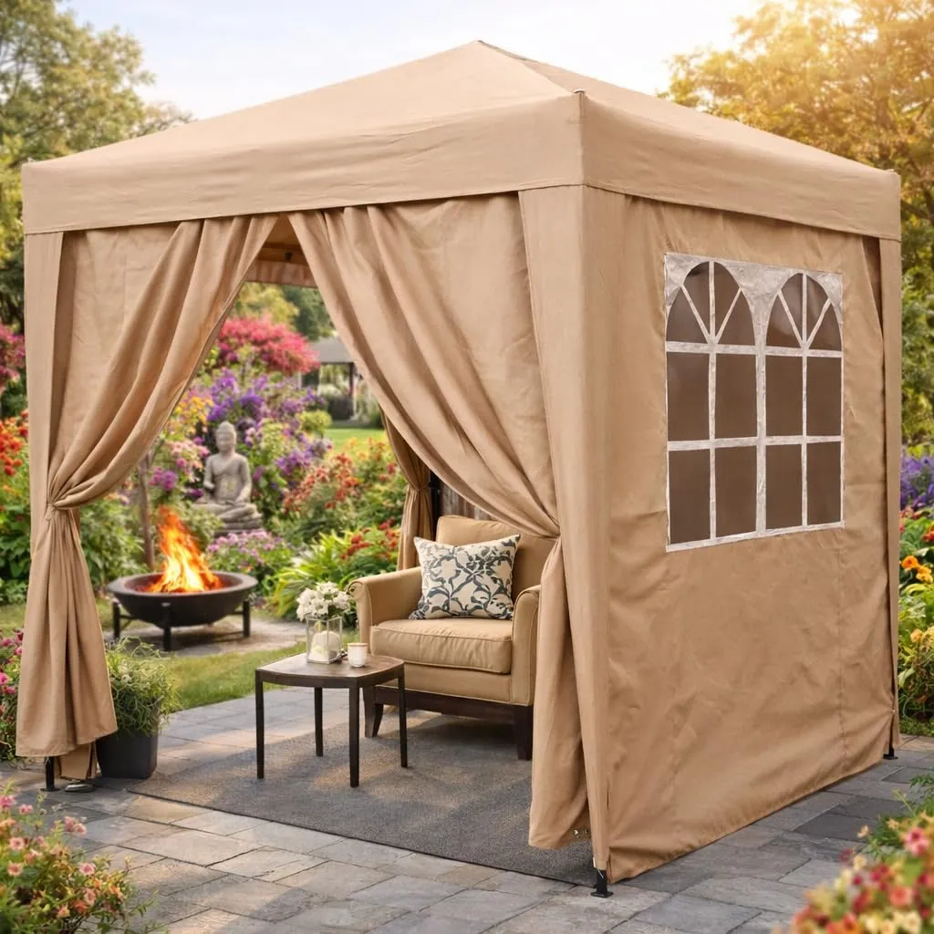 Quick Star 2x2 m Gazebo Pop-Up Beige con 4 Pareti