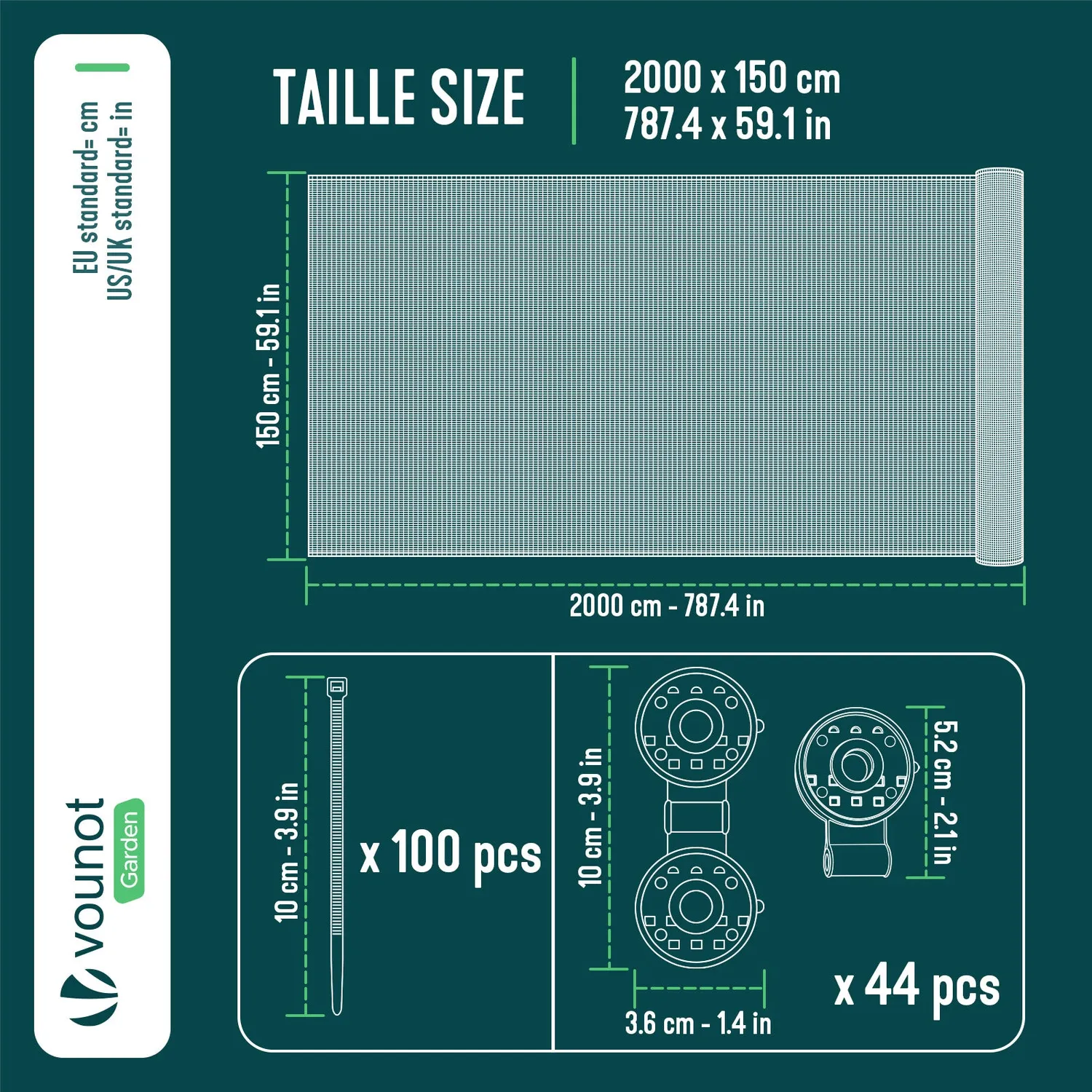 VOUNOT telo frangivista HDPE 90g 1,5x20 m verde