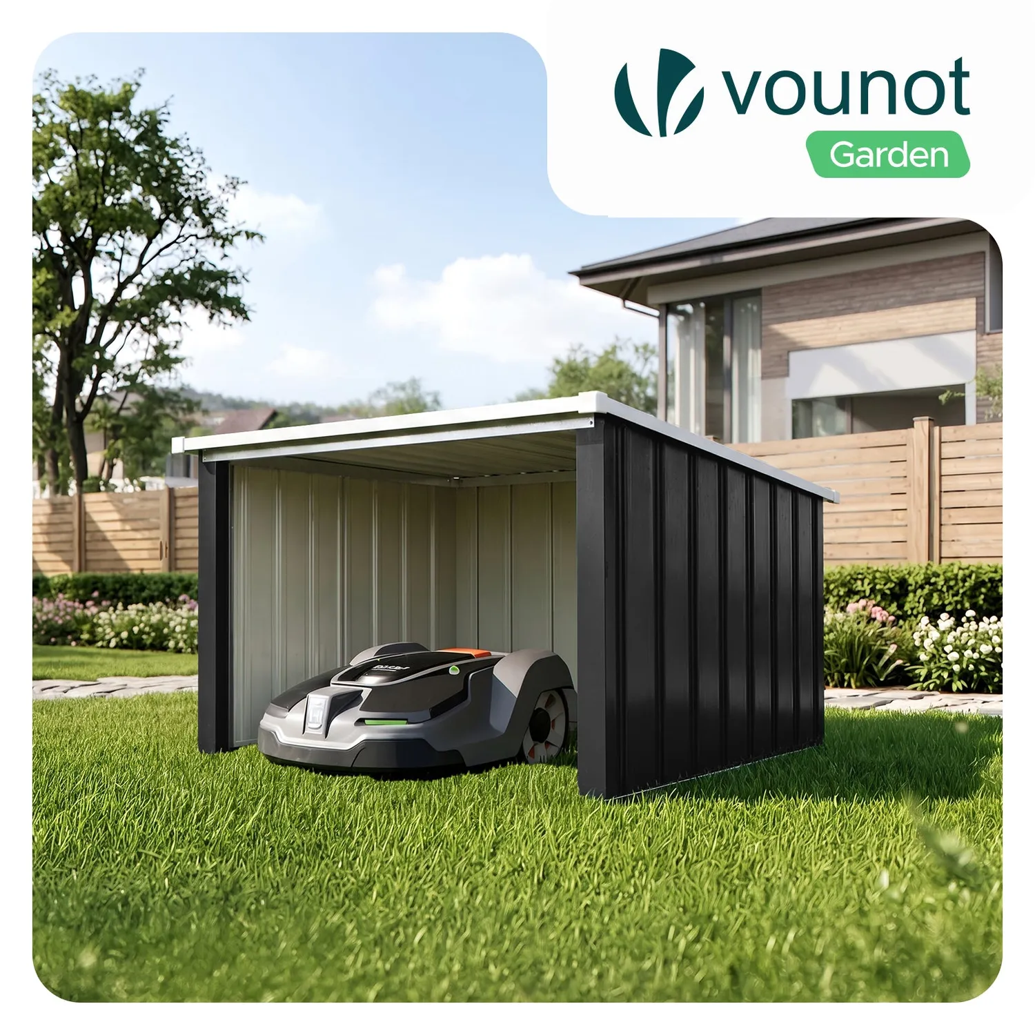 Vounot garage robot rasaerba metallo 78x92x62 nero