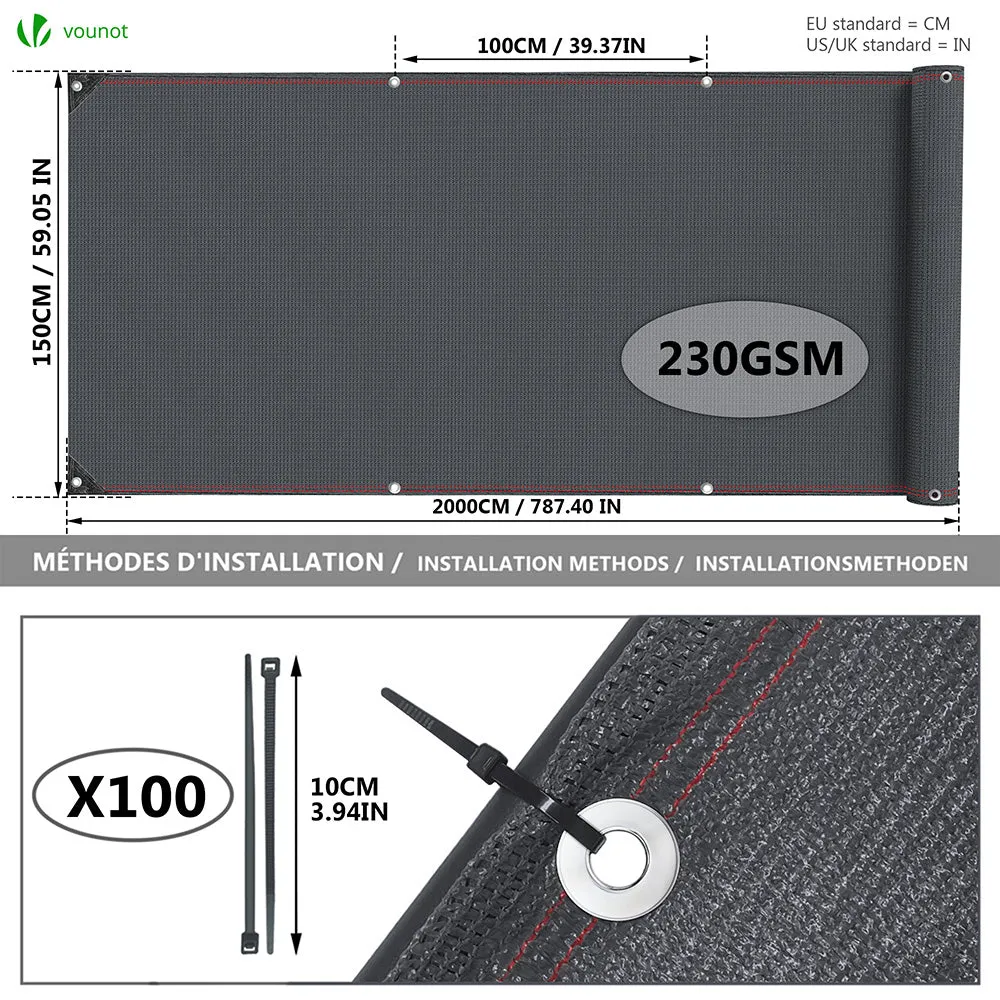 VOUNOT Frangivista HDPE 230 g/m2 1,5x20 m Antracite