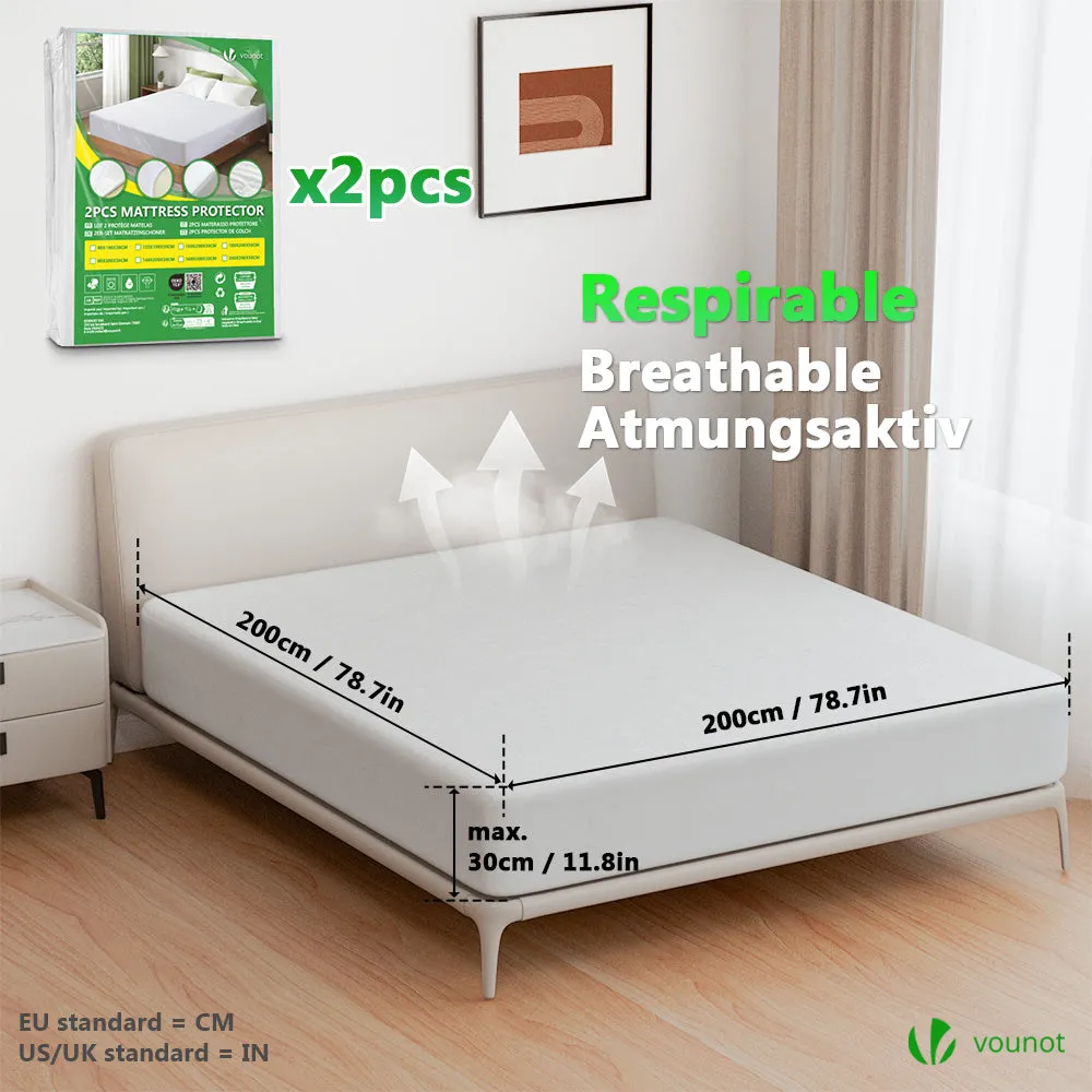 Vounot Coprimaterasso Impermeabile 200x200 cm 2 Pezzi Bianco