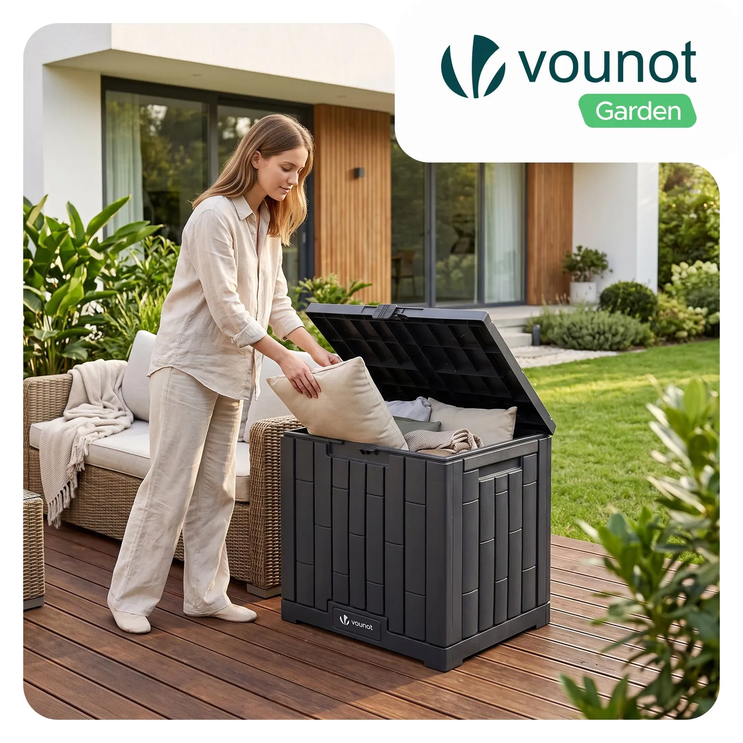 VOUNOT Baule Giardino 126L Antracite 56x44x53 cm Chiusura
