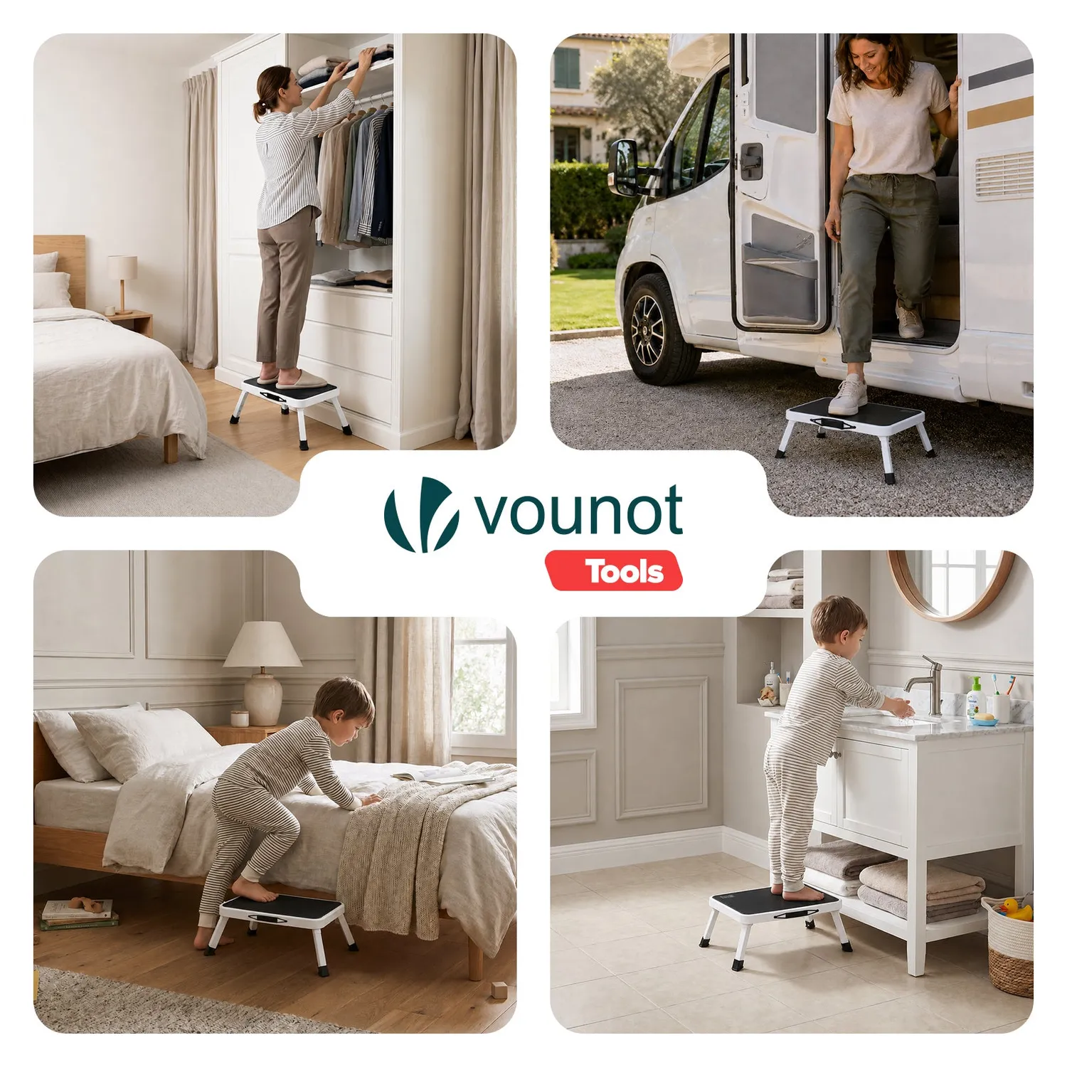 VOUNOT scalino pieghevole acciaio bianco 150kg