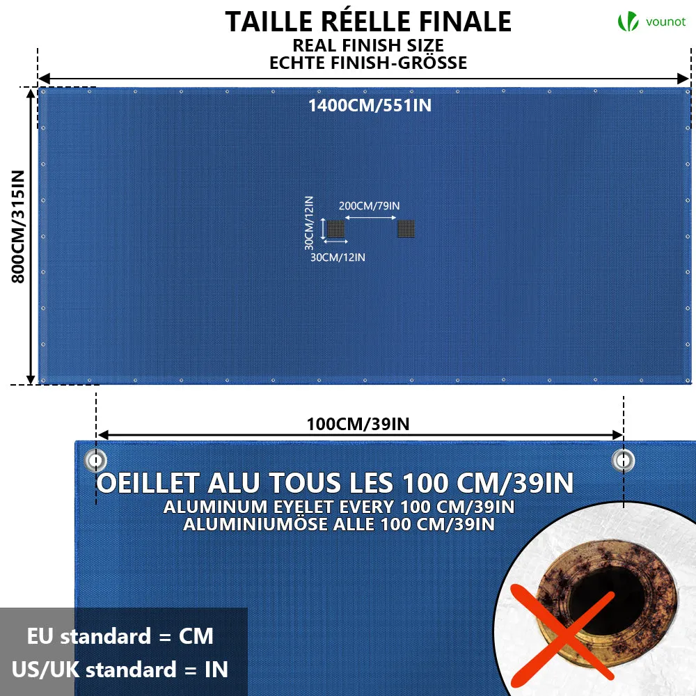 Vounot telo piscina rettangolare 8x14 m blu 160 g/m2