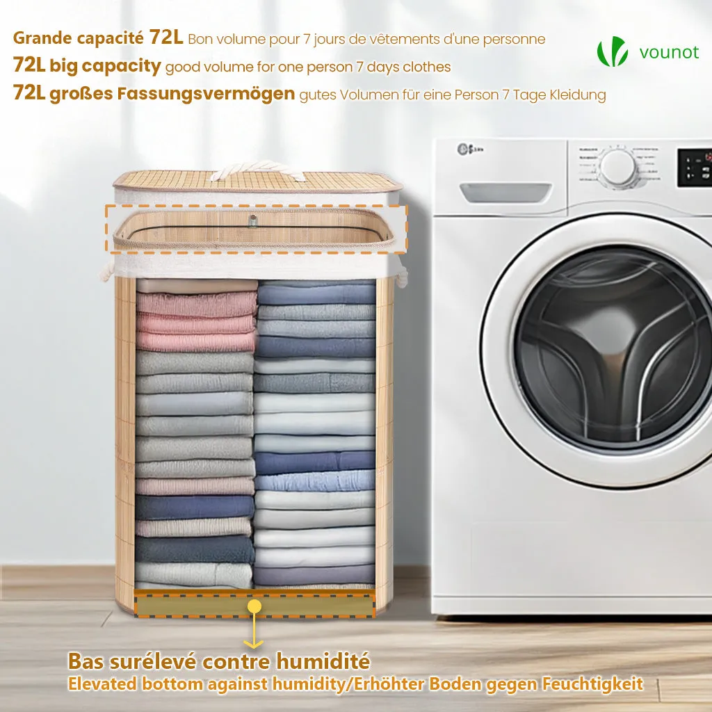 VOUNOT Cesto Biancheria Bambù 72L con Coperchio