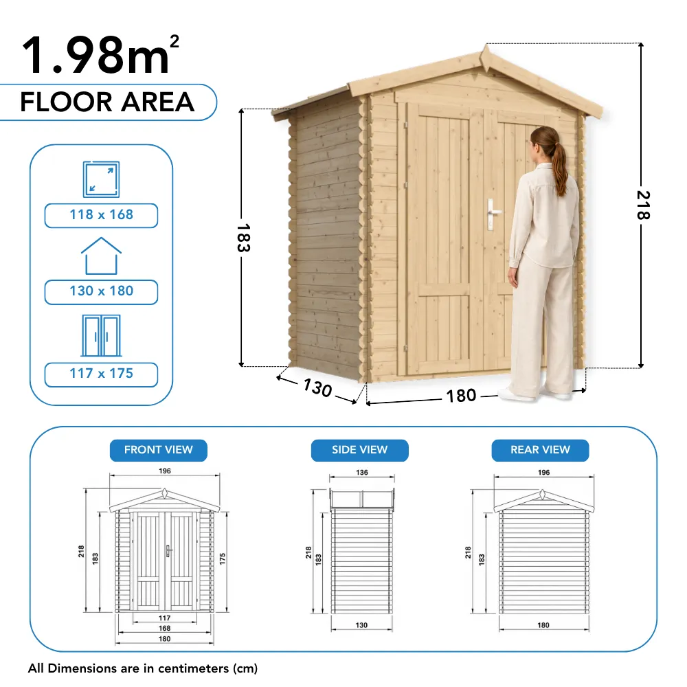 Timbela M367F1 casetta legno 180x130 cm 2 m² con lucchetto
