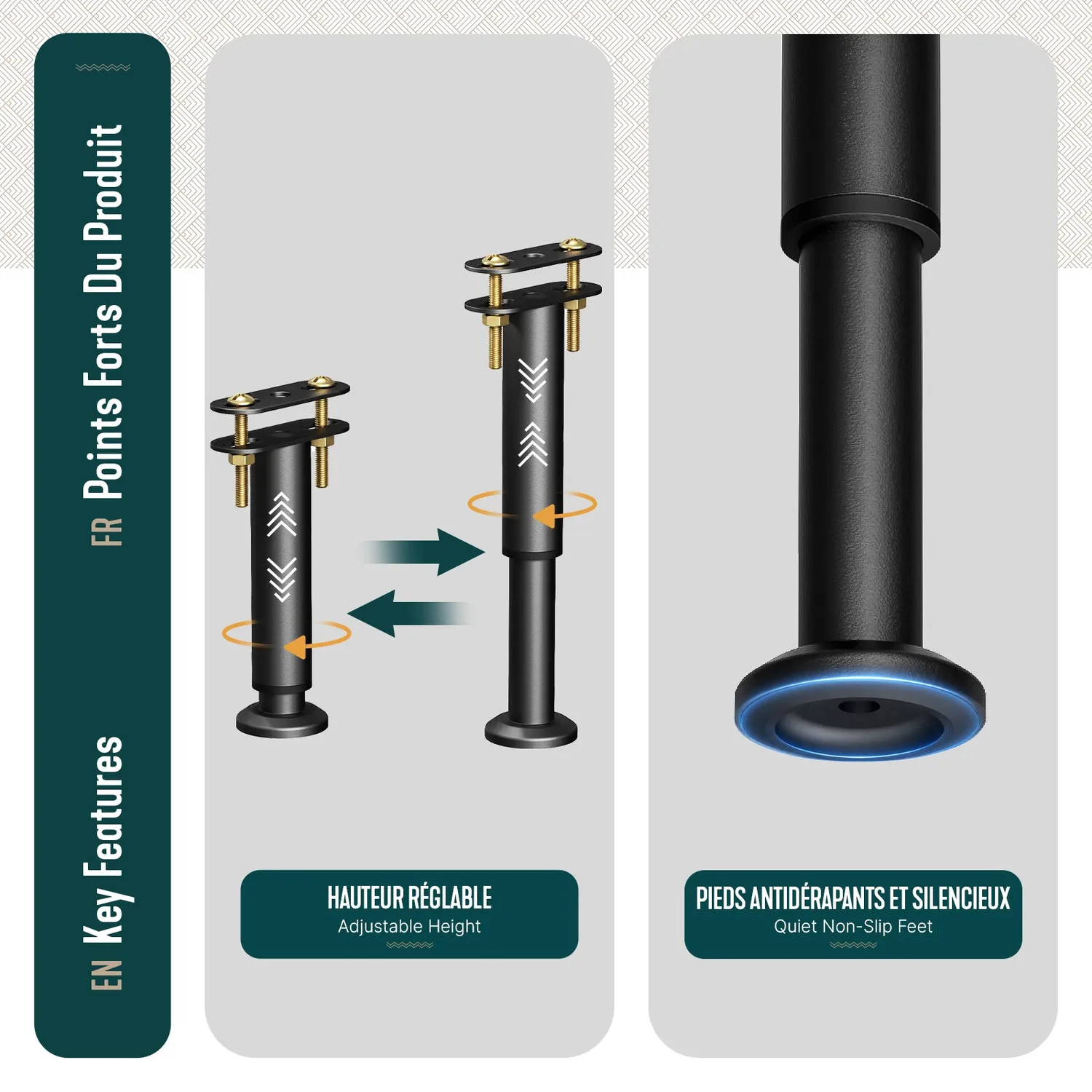 VOUNOT Piedini Letto Regolabili 18-32cm Metallo Nero 4 Pezzi