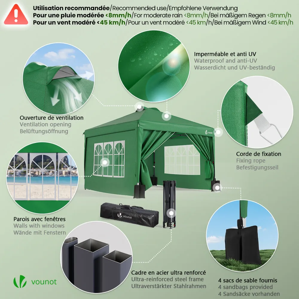 VOUNOT Gazebo 3x3m Pop-Up Verde con Pareti