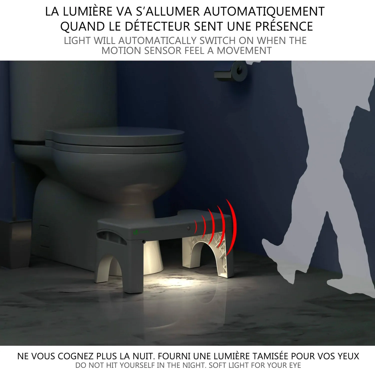 VOUNOT Sgabello WC Fisiologico Pieghevole con Luce Bianco