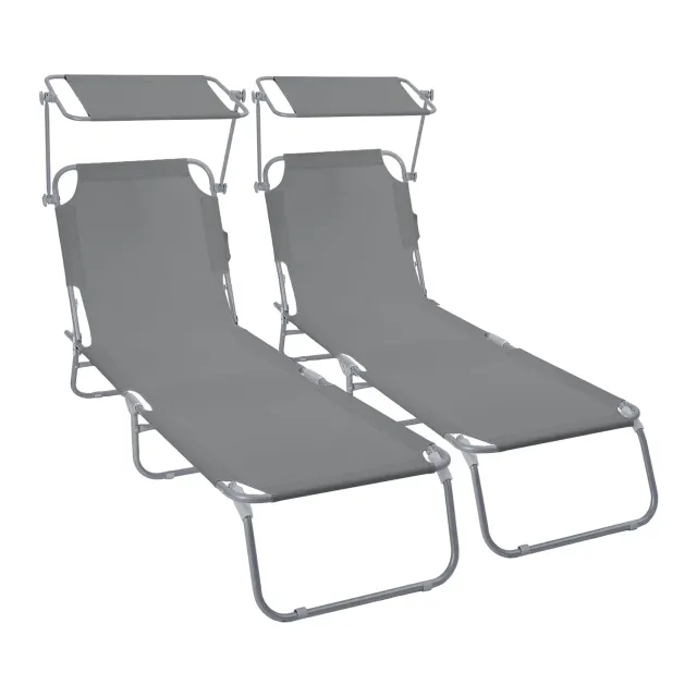 VOUNOT sdraio pieghevole con parasole grigio 2 pz