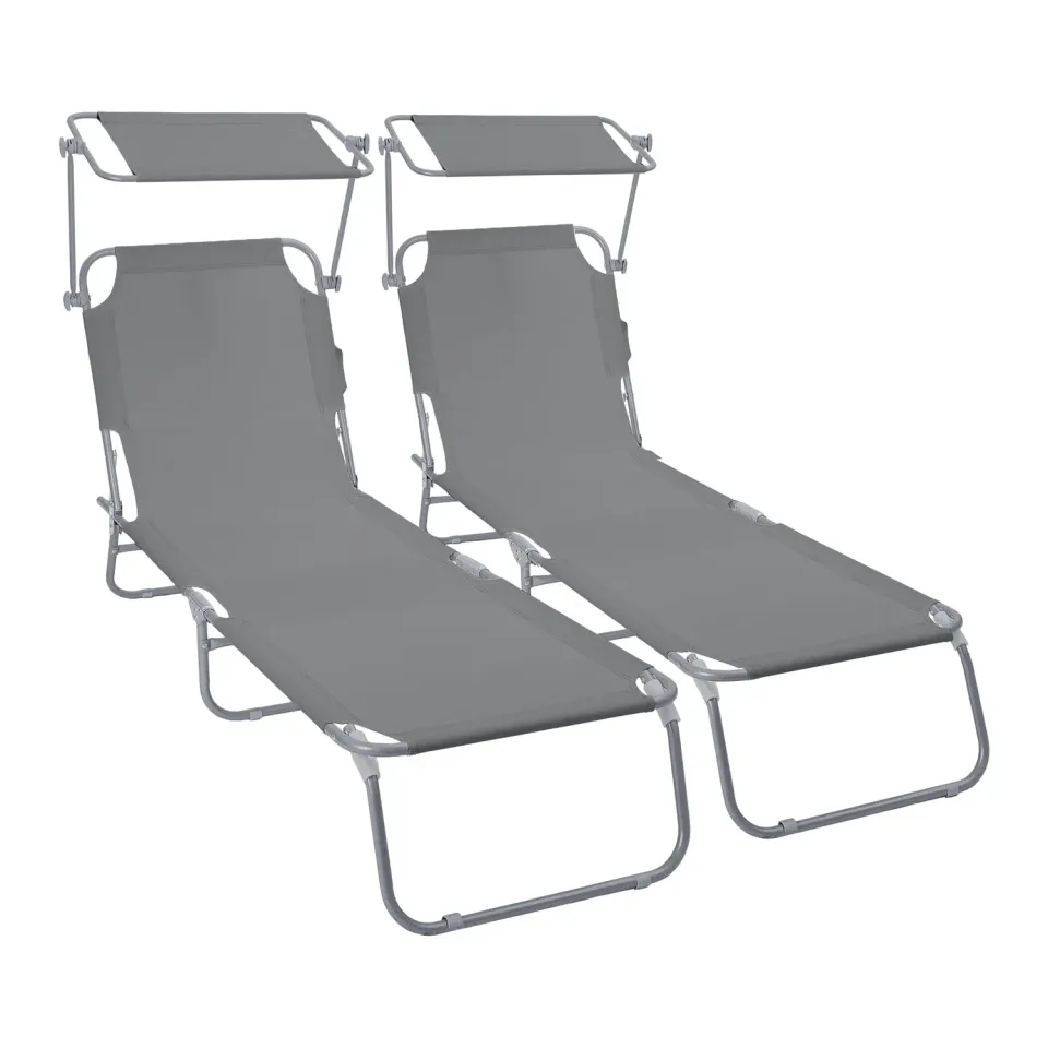 VOUNOT sdraio pieghevole con parasole grigio 2 pz