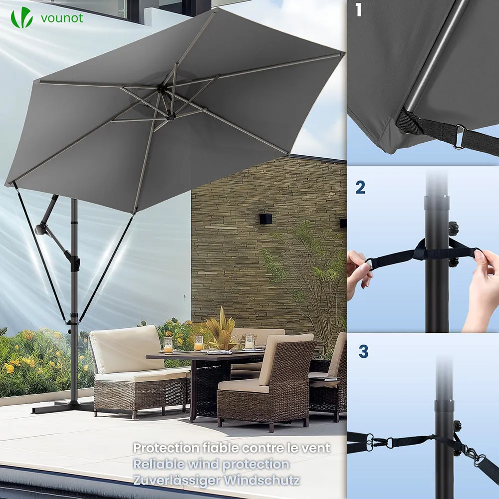 VOUNOT Ombrellone Decentrato 3M Grigio Anti-UV