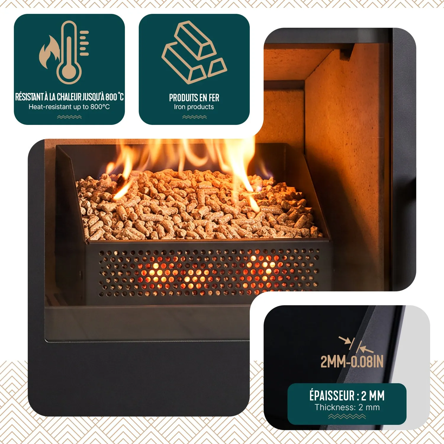 Vounot Cestello Bruciatore Pellet 30cm Nero per Camino