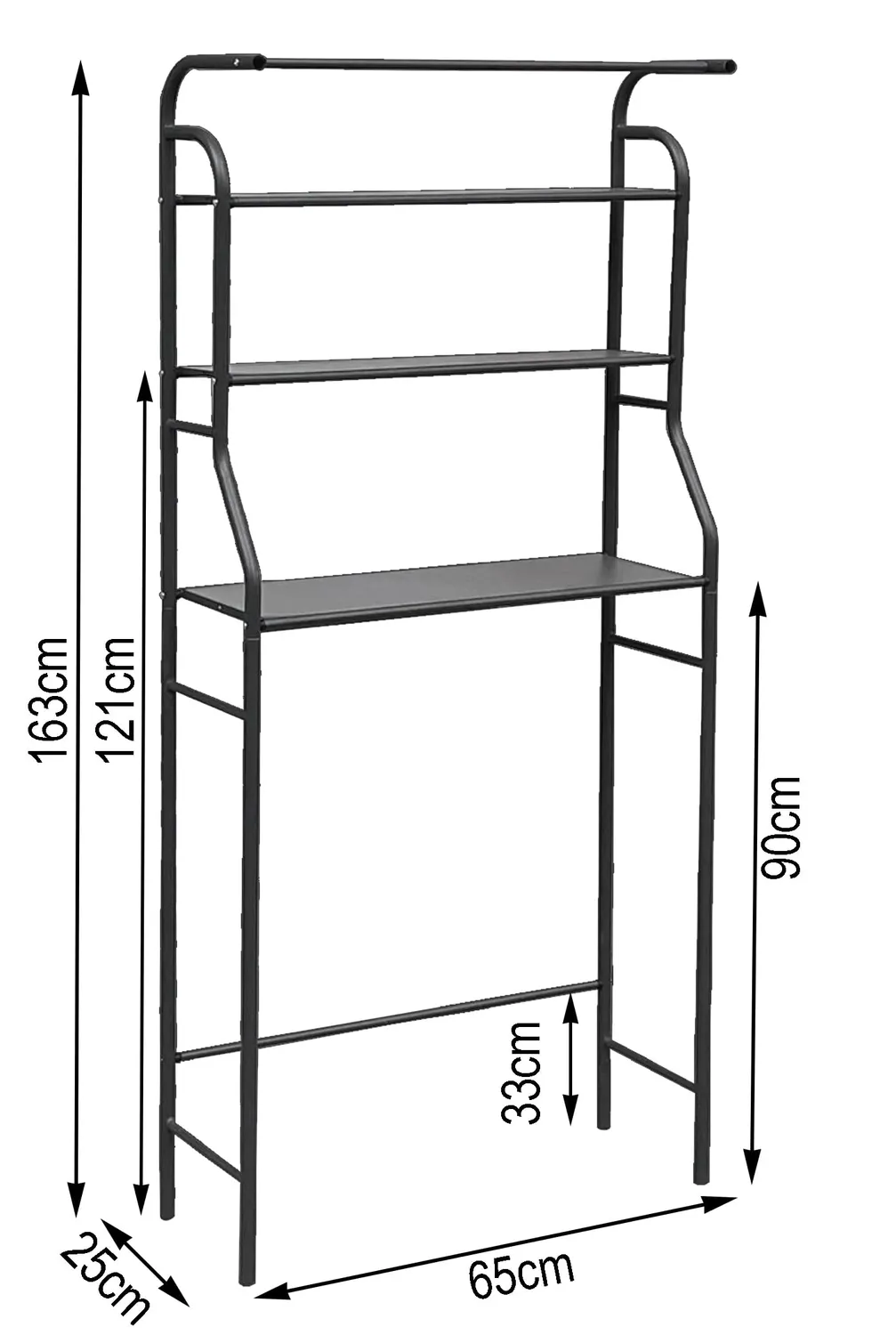 QUICK STAR scaffale lavatrice 65x25x163 cm nero 3 ripiani