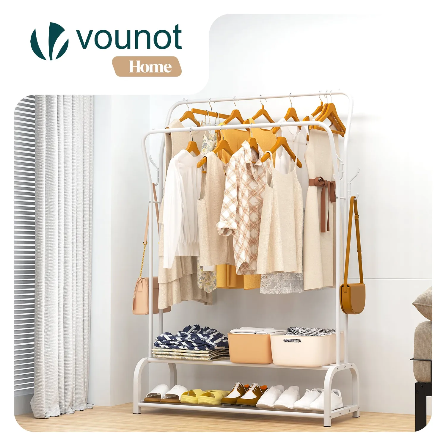Vounot stender appendiabiti doppio bianco 108x35x145cm