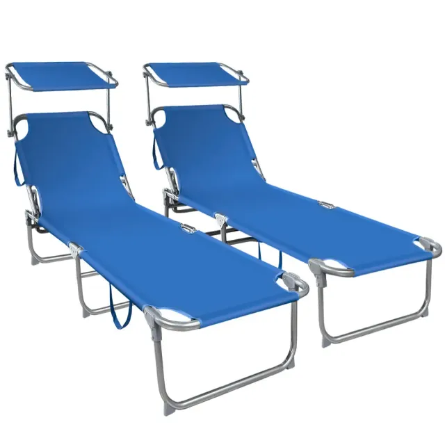 Vounot lettino prendisole pieghevole blu 2 pezzi con parasole