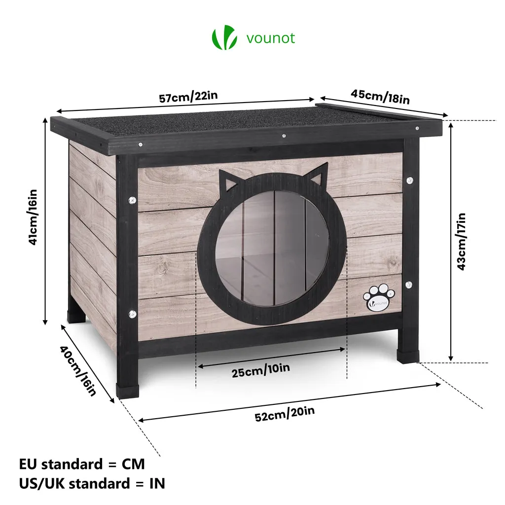 Vounot casetta gatto legno 57x45x43 cm grigia tetto bitume