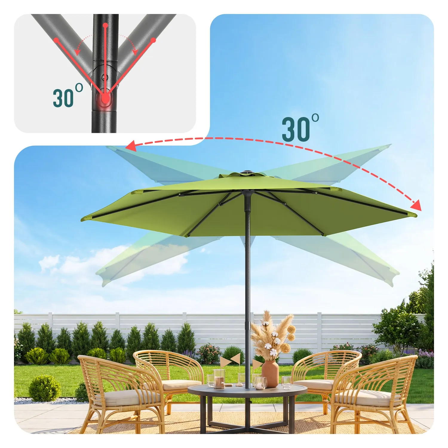 VOUNOT Ombrellone Giardino Inclinabile 270cm Verde Oliva UV50+