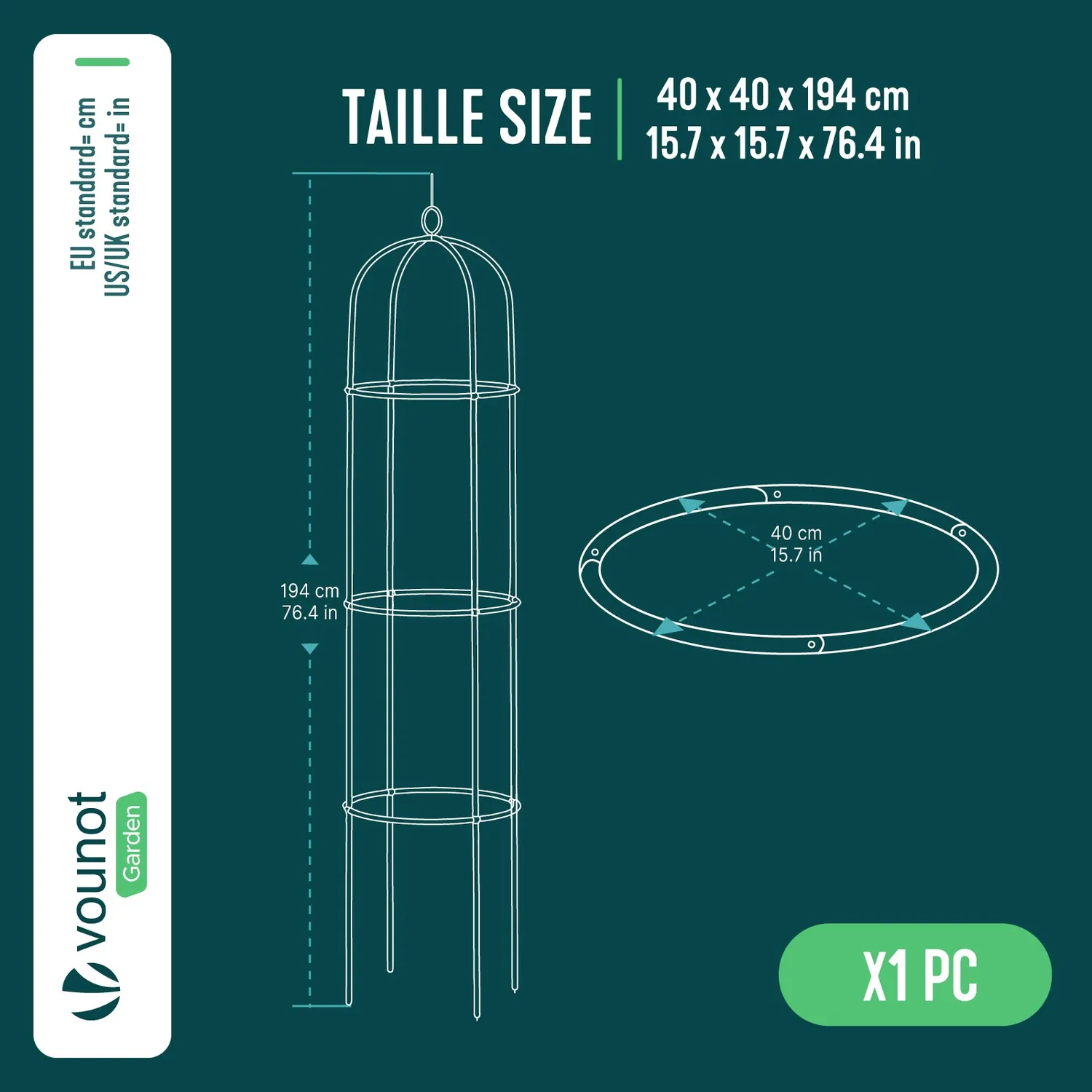 Vounot obelisco da giardino in metallo nero 194 cm modulare