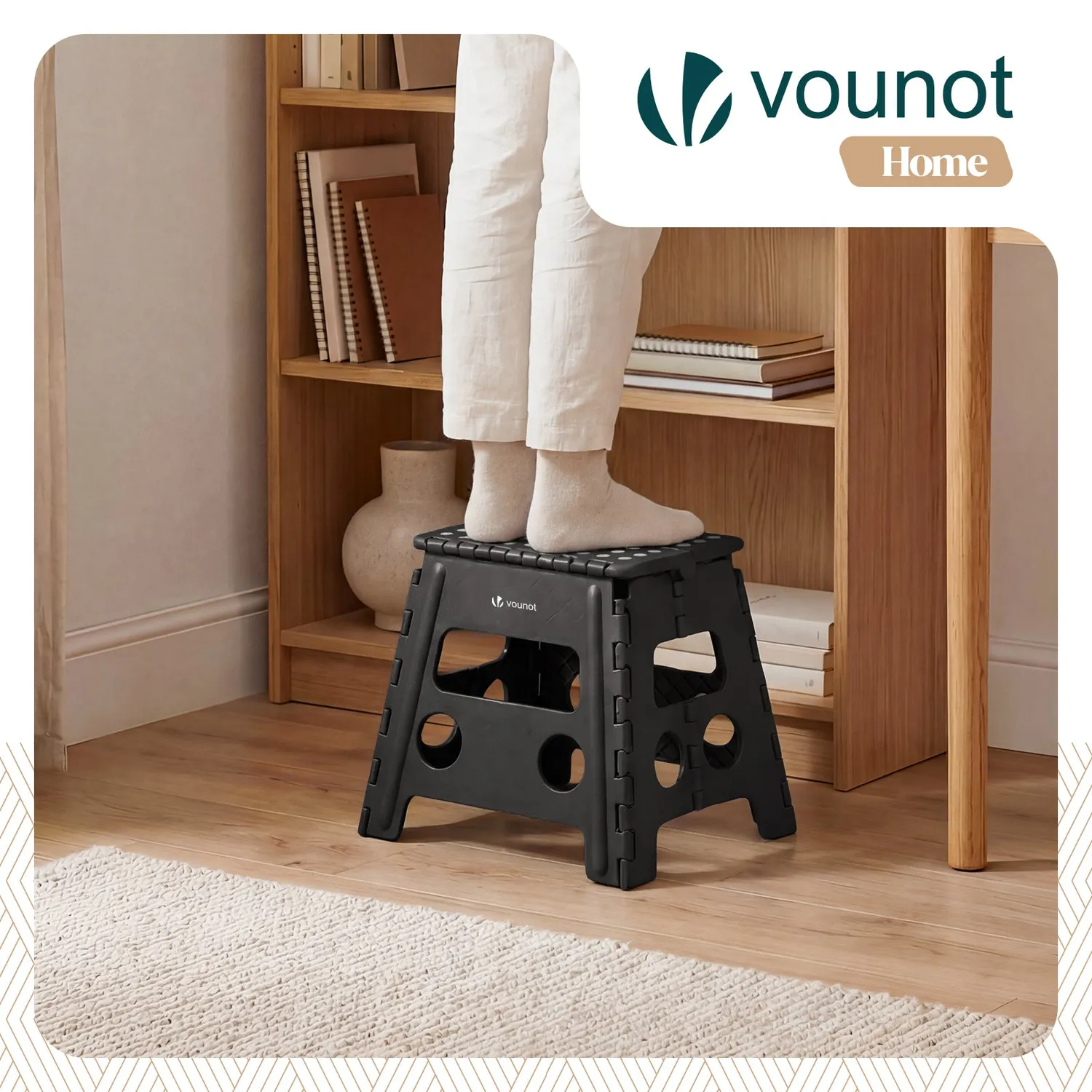 VOUNOT Sgabello Pieghevole Nero 37x30 cm Antiscivolo