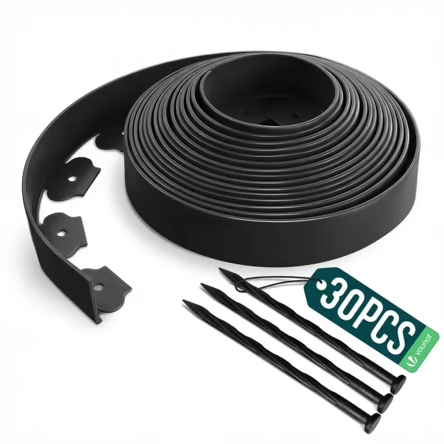 VOUNOT bordura giardino flessibile 10 m nera con picchetti