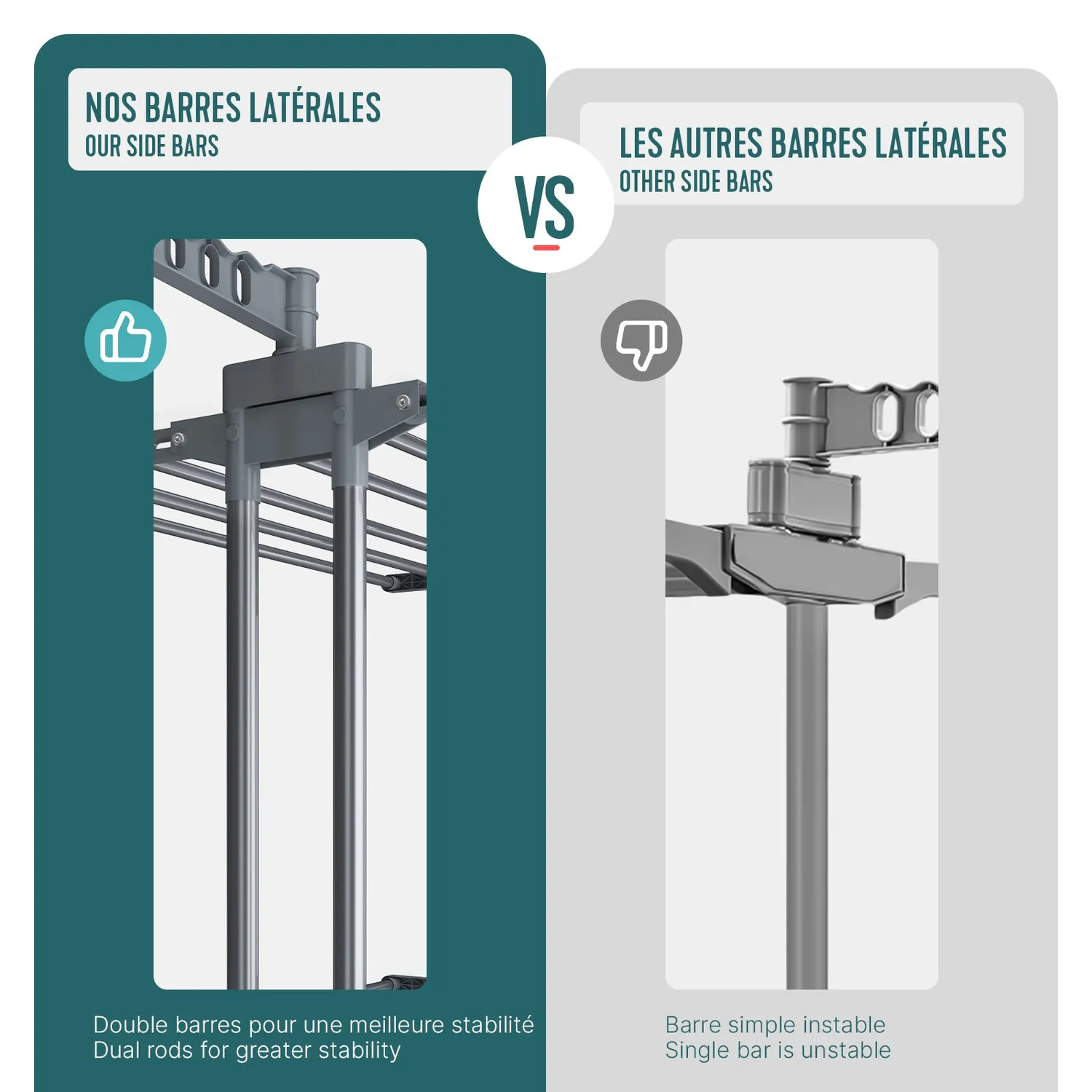 VOUNOT Stendibiancheria Verticale Estensibile Grigio 4 Livelli