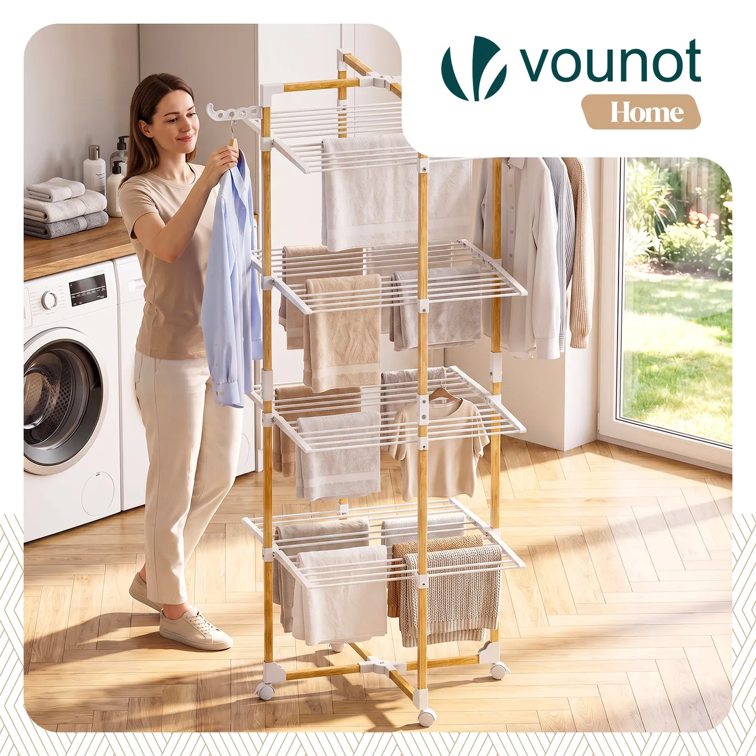 VOUNOT Stendibiancheria Verticale Torre 4 Livelli Bianco
