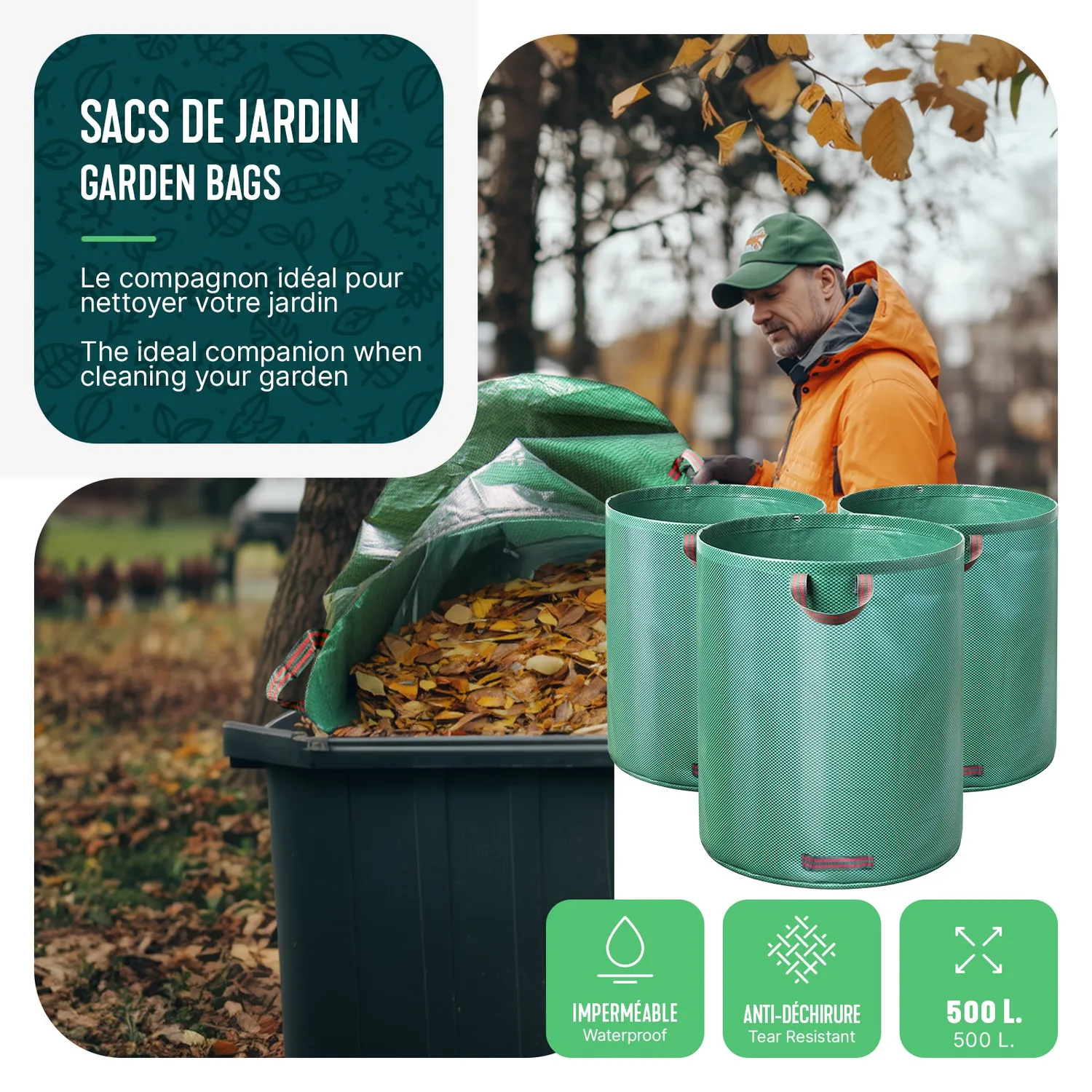 Vounot sacco giardino 500L 3 pezzi extra large resistente