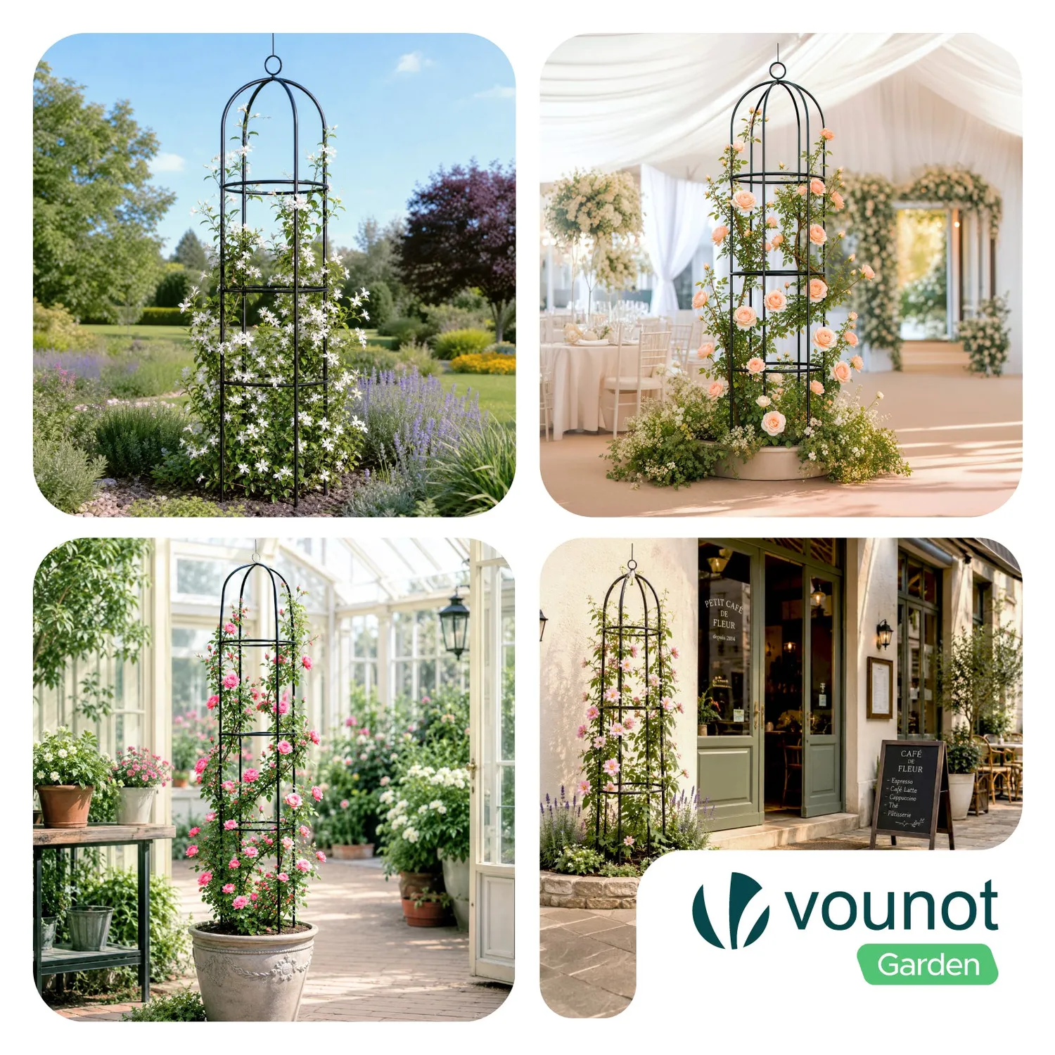 VOUNOT Obelisco Tutore Giardino 194 cm Nero 2 pezzi