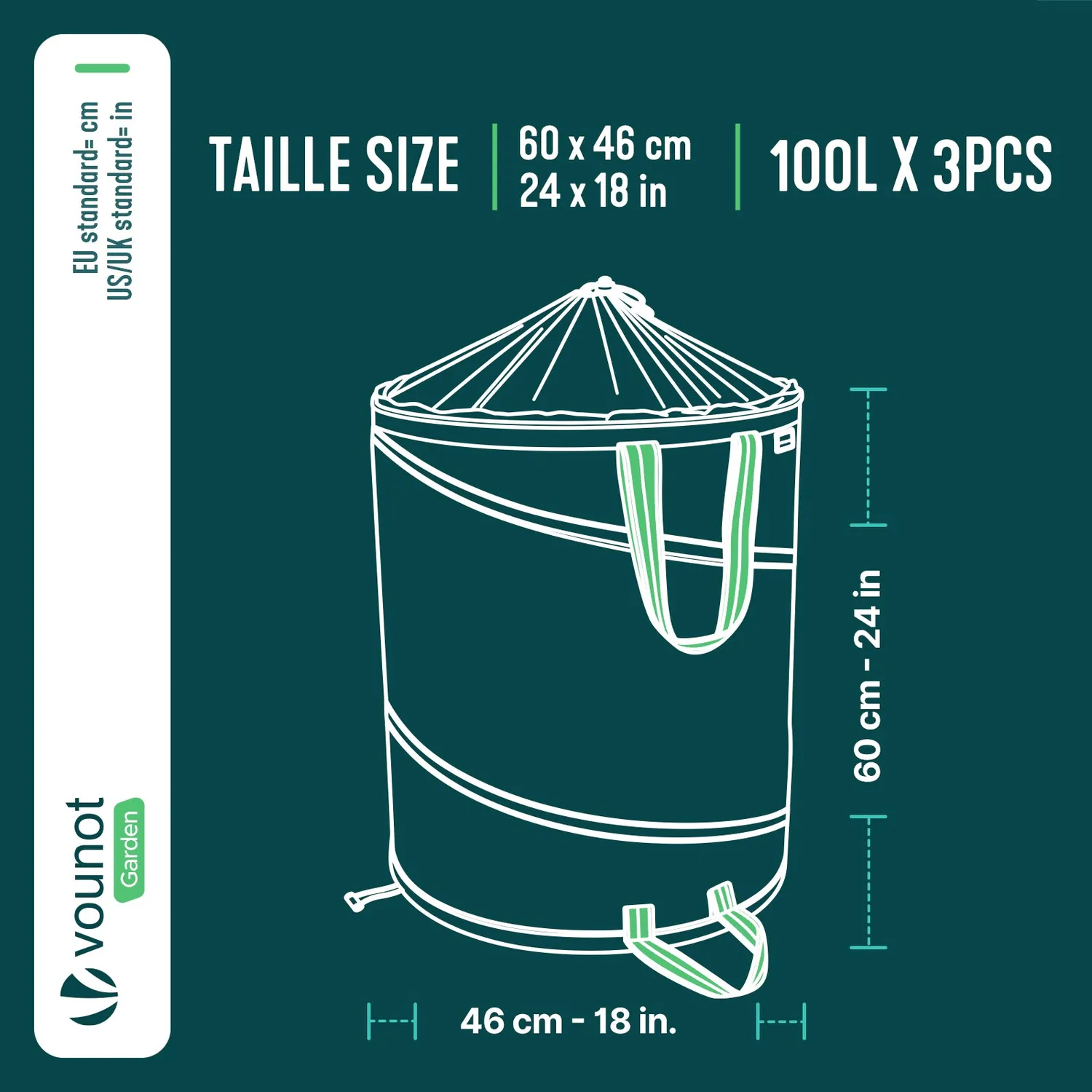 Vounot sacchi giardino pop-up 100 L set 3 pezzi con maniglie