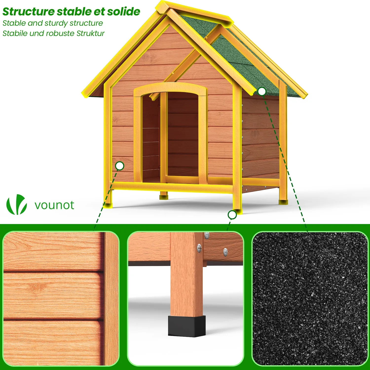 Vounot Cuccia Cane Esterno Legno 72x65x83 Tetto Bituminoso