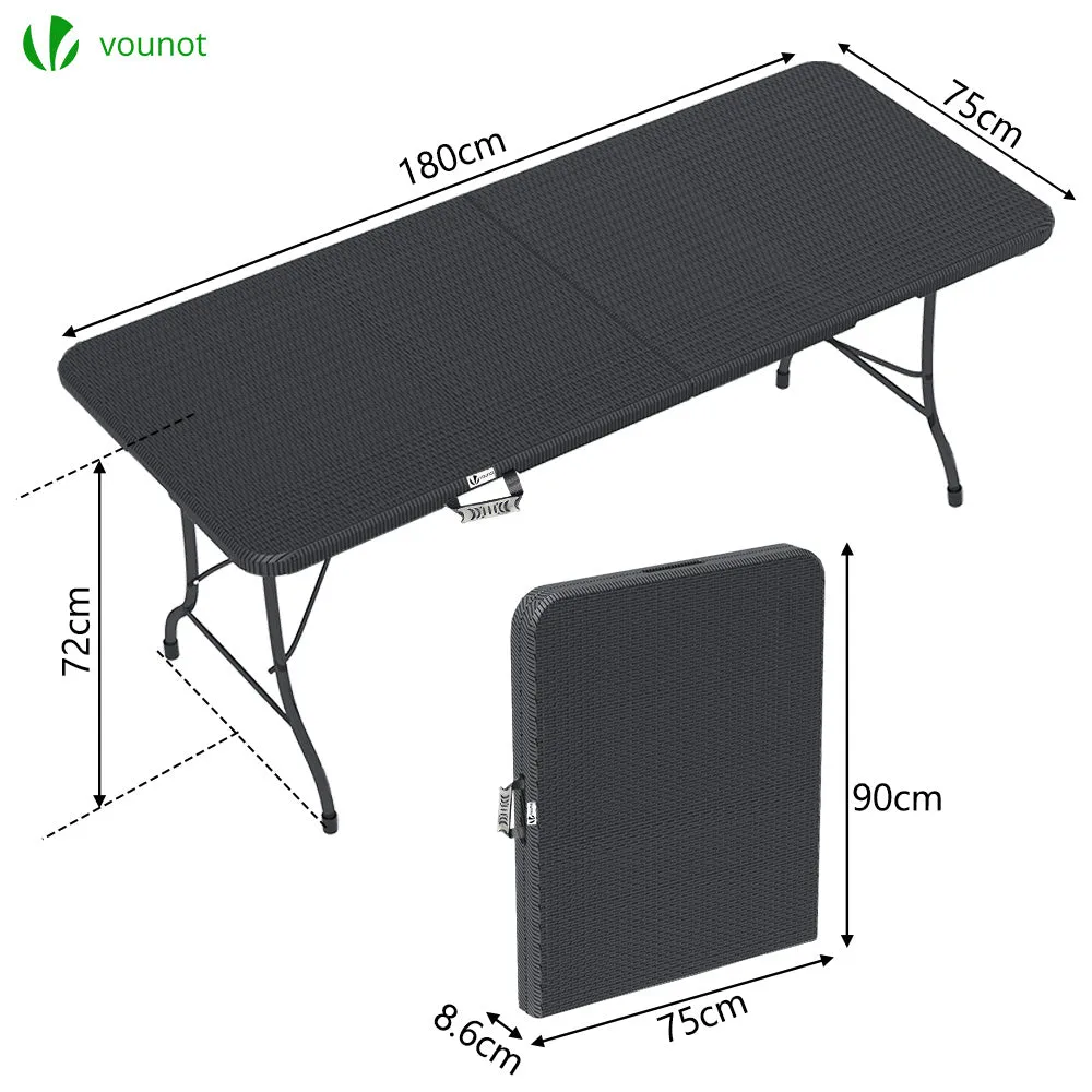 VOUNOT Tavolo Pieghevole Camping 180 cm Nero HDPE Rattan