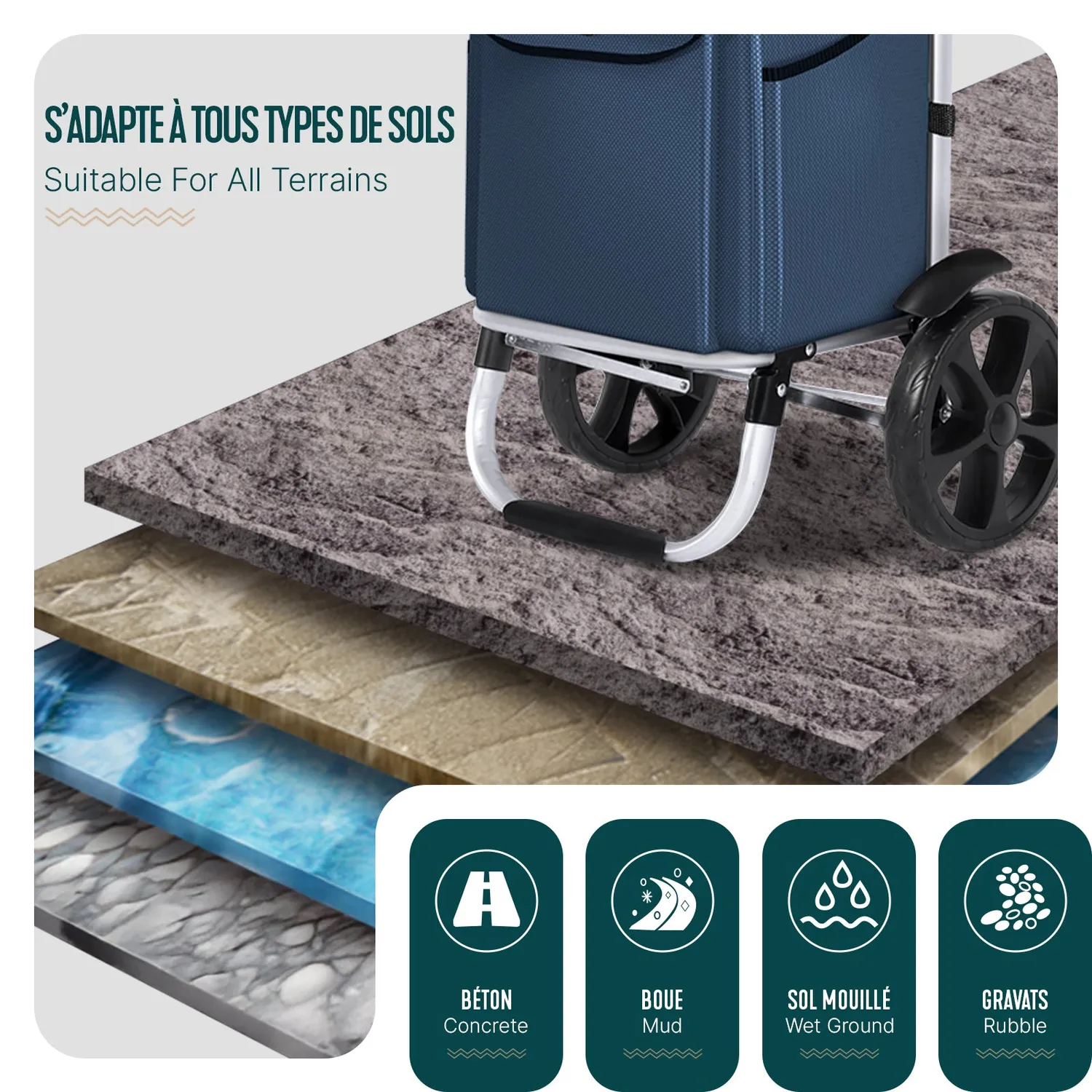 VOUNOT Carrello Spesa Pieghevole Alluminio Blu 58L 40Kg