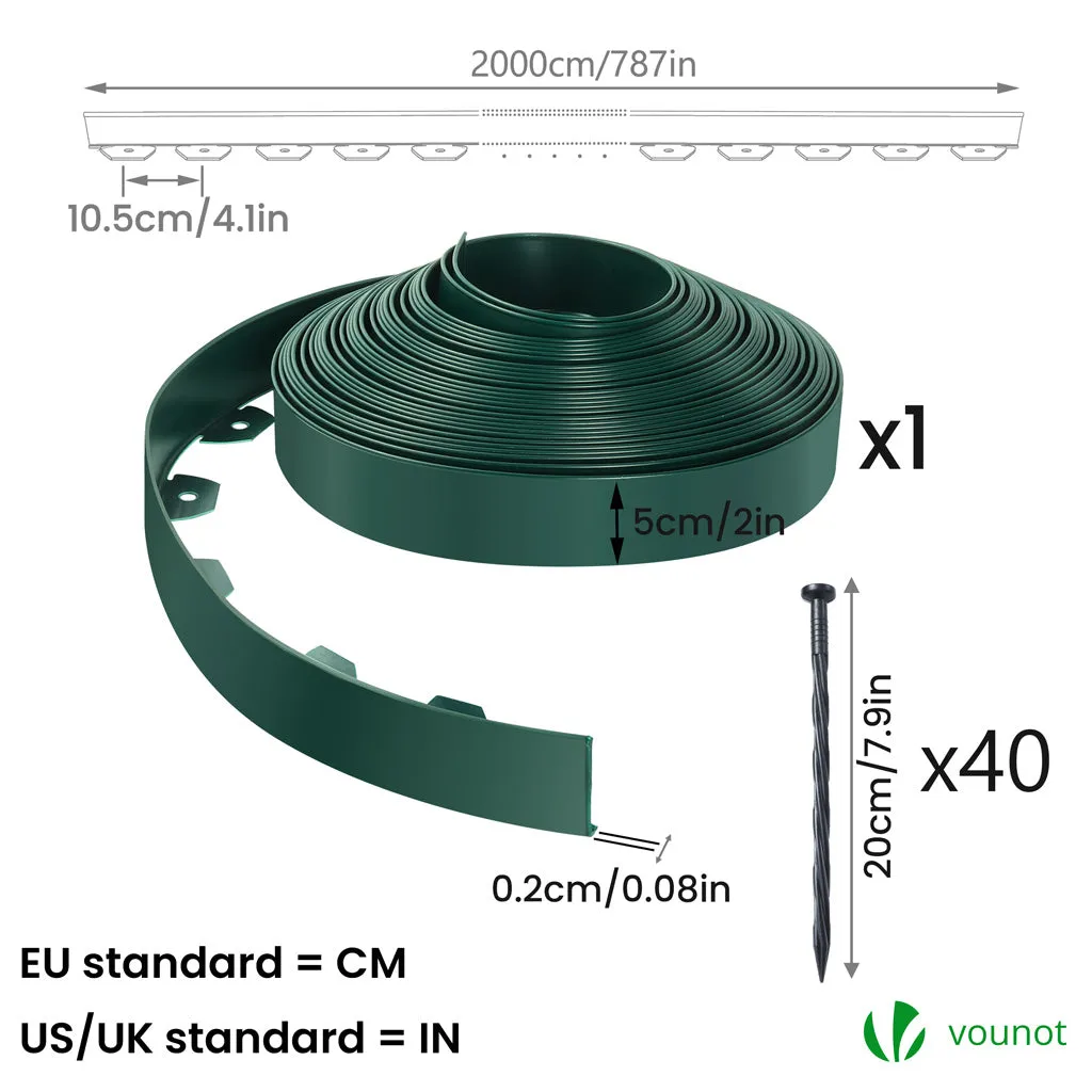 VOUNOT Bordura Giardino PVC Verde 20m Picchetti