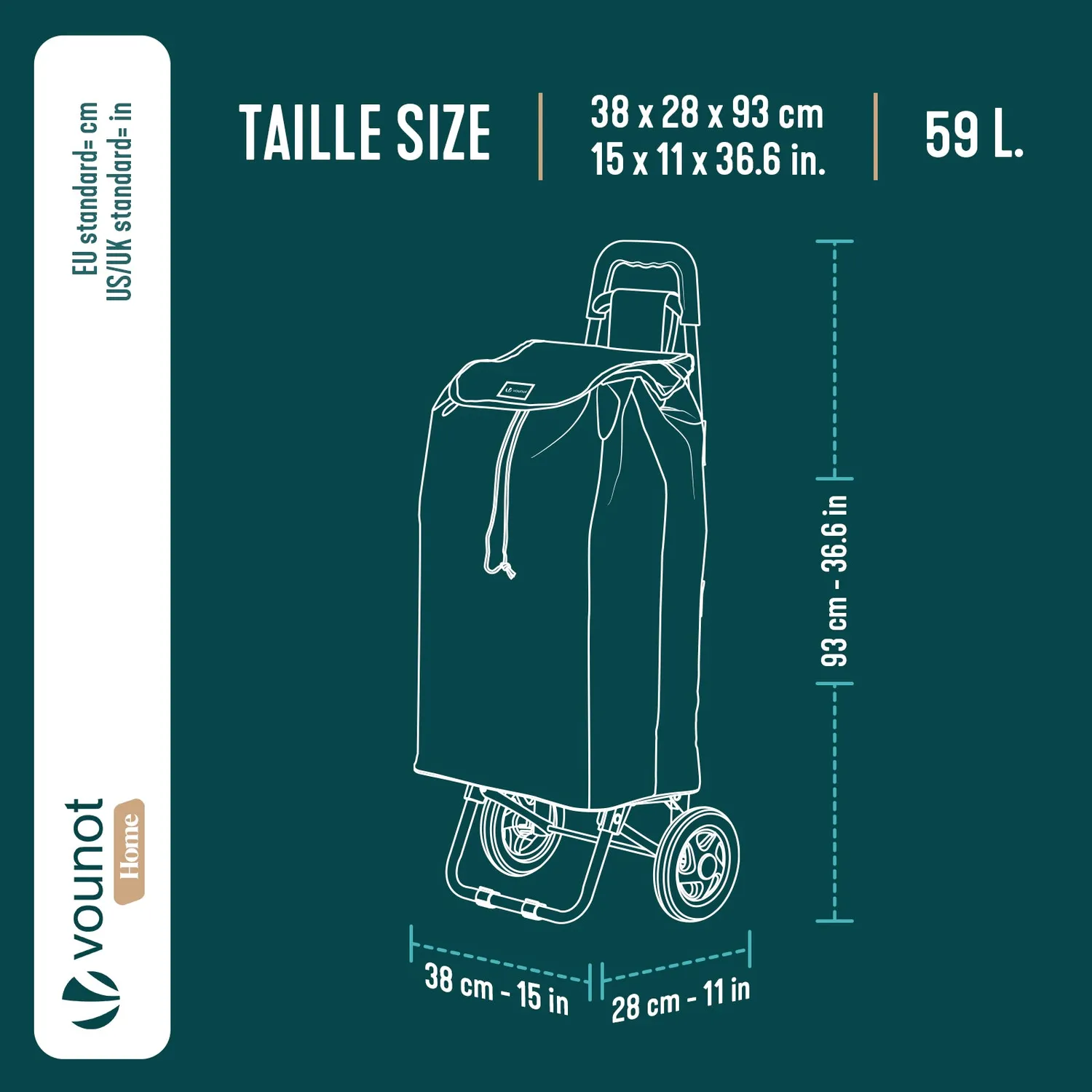 VOUNOT Carrello Spesa 59L Nero 2 Ruote Pieghevole