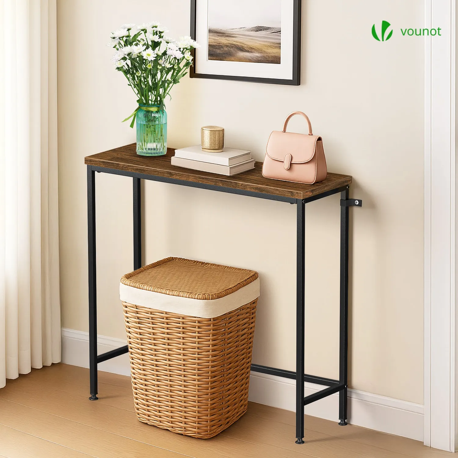 Vounot Consolle Ingresso Industriale 75x24x75cm Marrone
