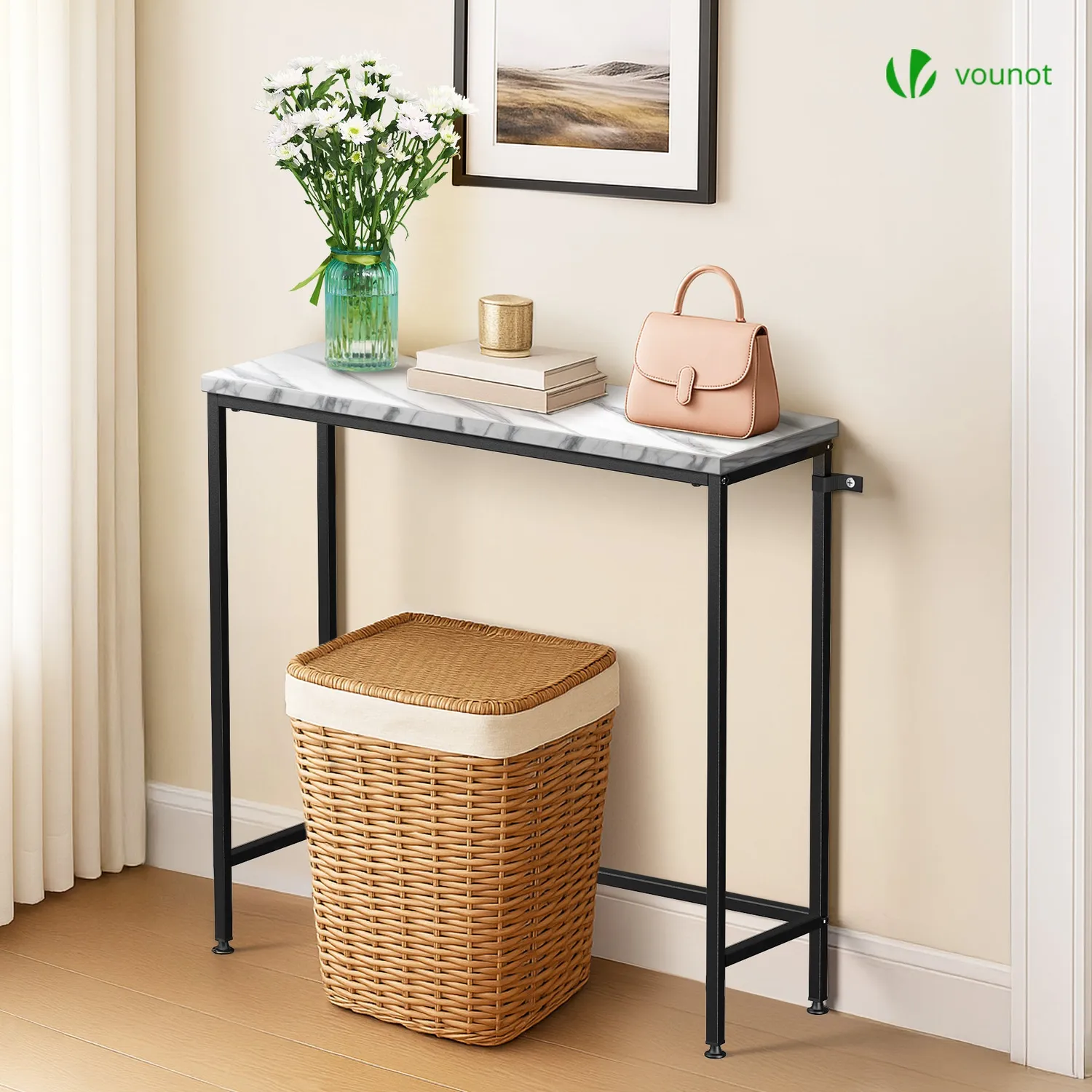VOUNOT Consolle ingresso industriale 75x24 cm bianca metallo MDF
