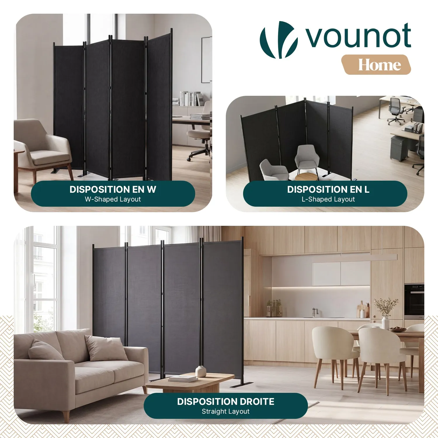 VOUNOT paravento interno 4 pannelli antracite 228x164 cm