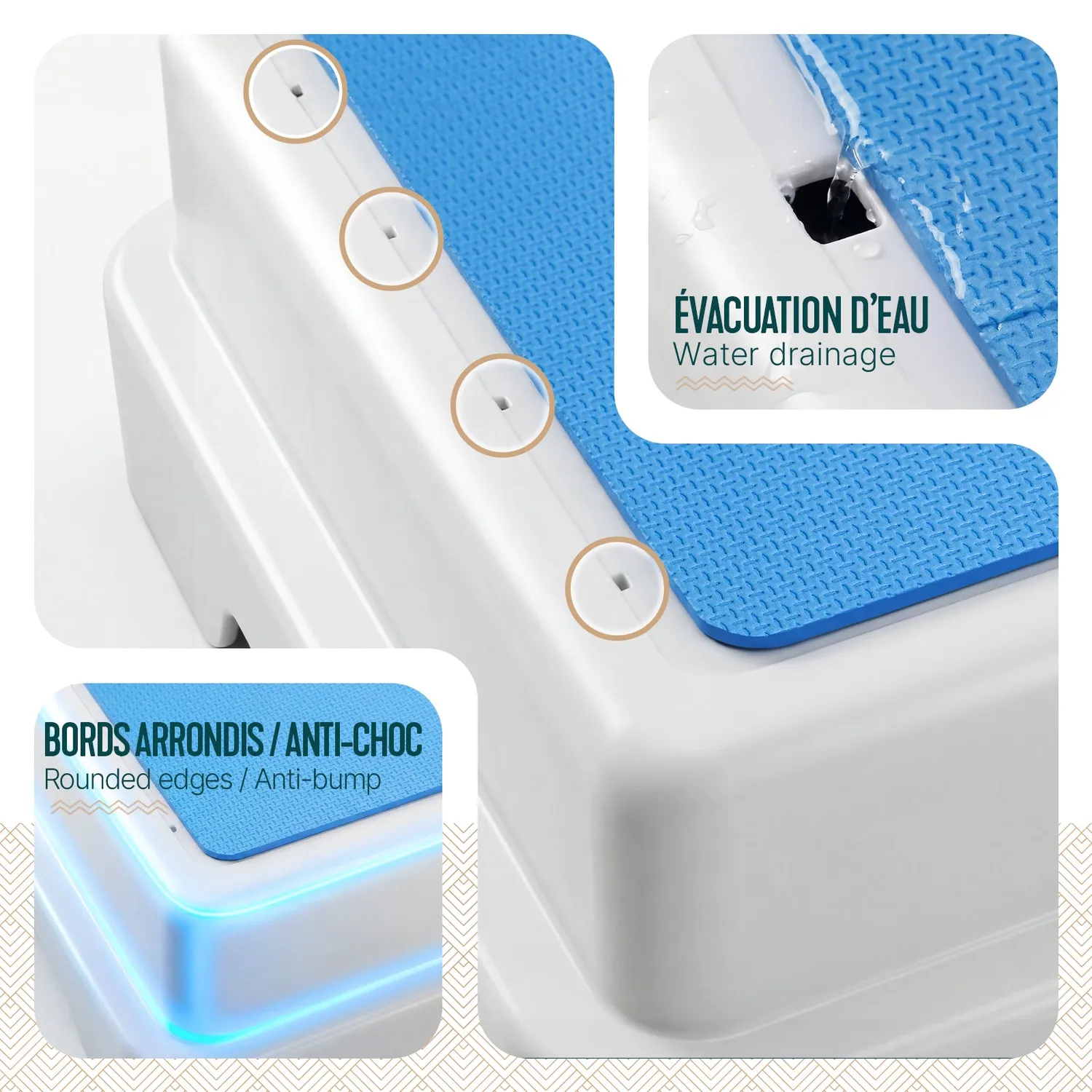 Vounot Predellino Bagno Antiscivolo Blu 43x33x11 cm 180 kg