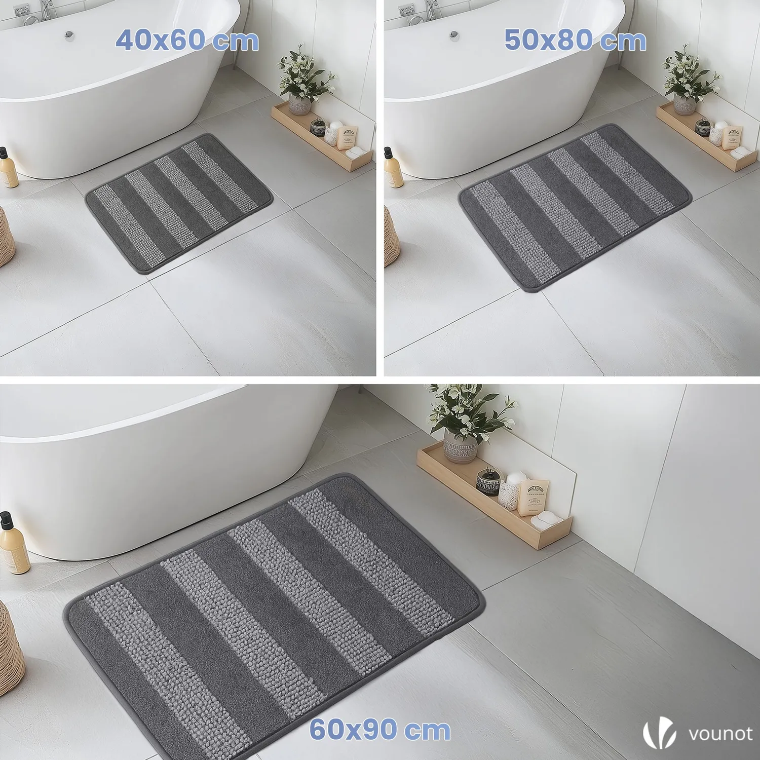 VOUNOT Tappetino Bagno 40x60cm Grigio Microfibra Antiscivolo