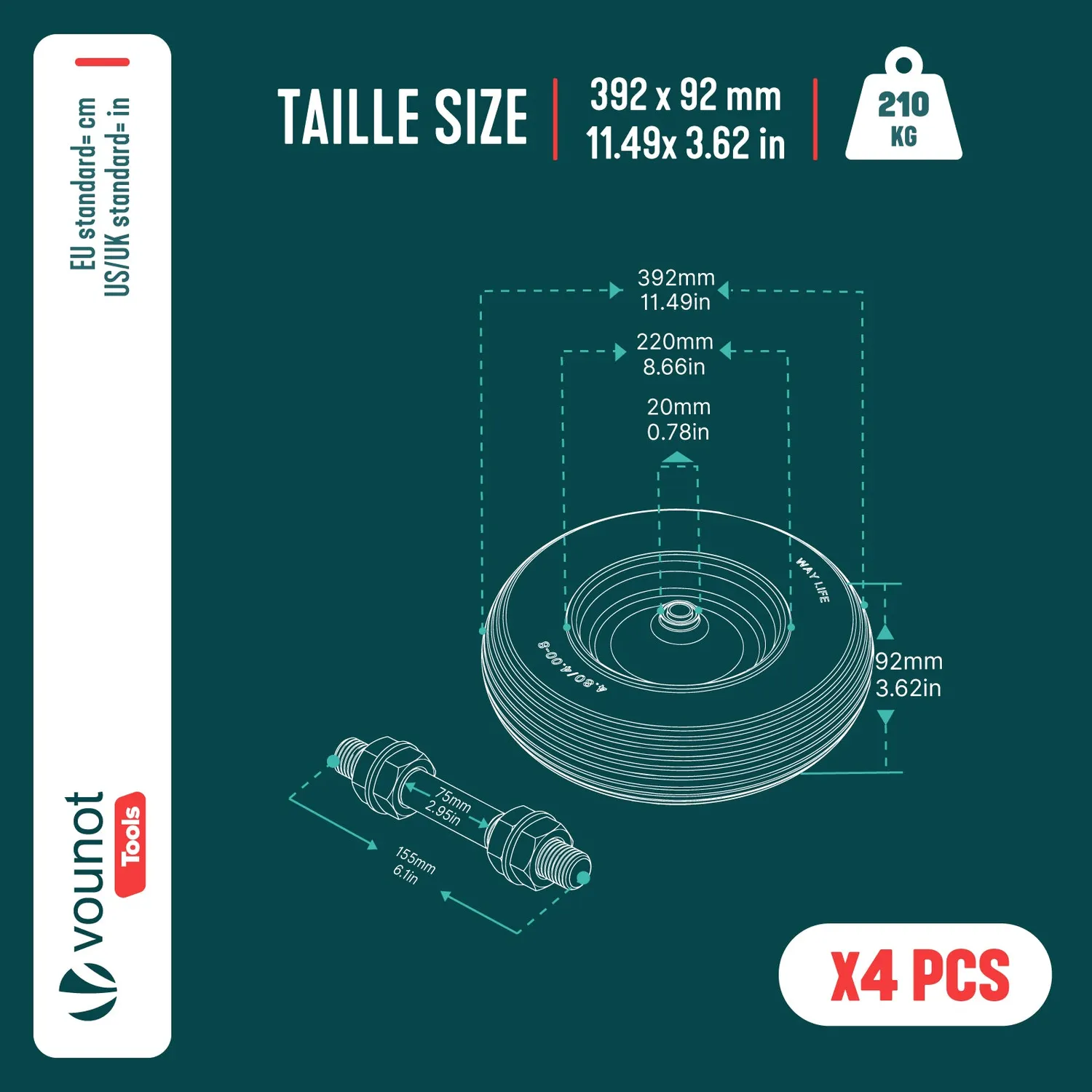 VOUNOT Ruota Piena 4.80/4.00-8 Carriola 4 Pezzi Antiforatura
