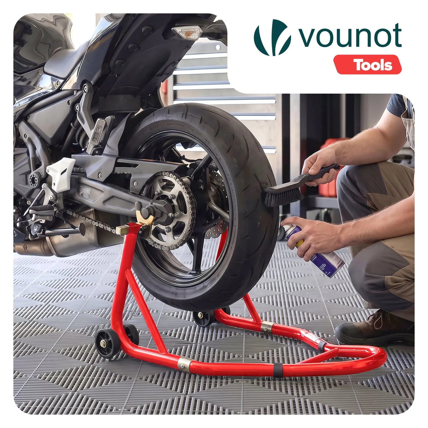VOUNOT Cavalletto Moto Posteriore 390kg Rosso Acciaio